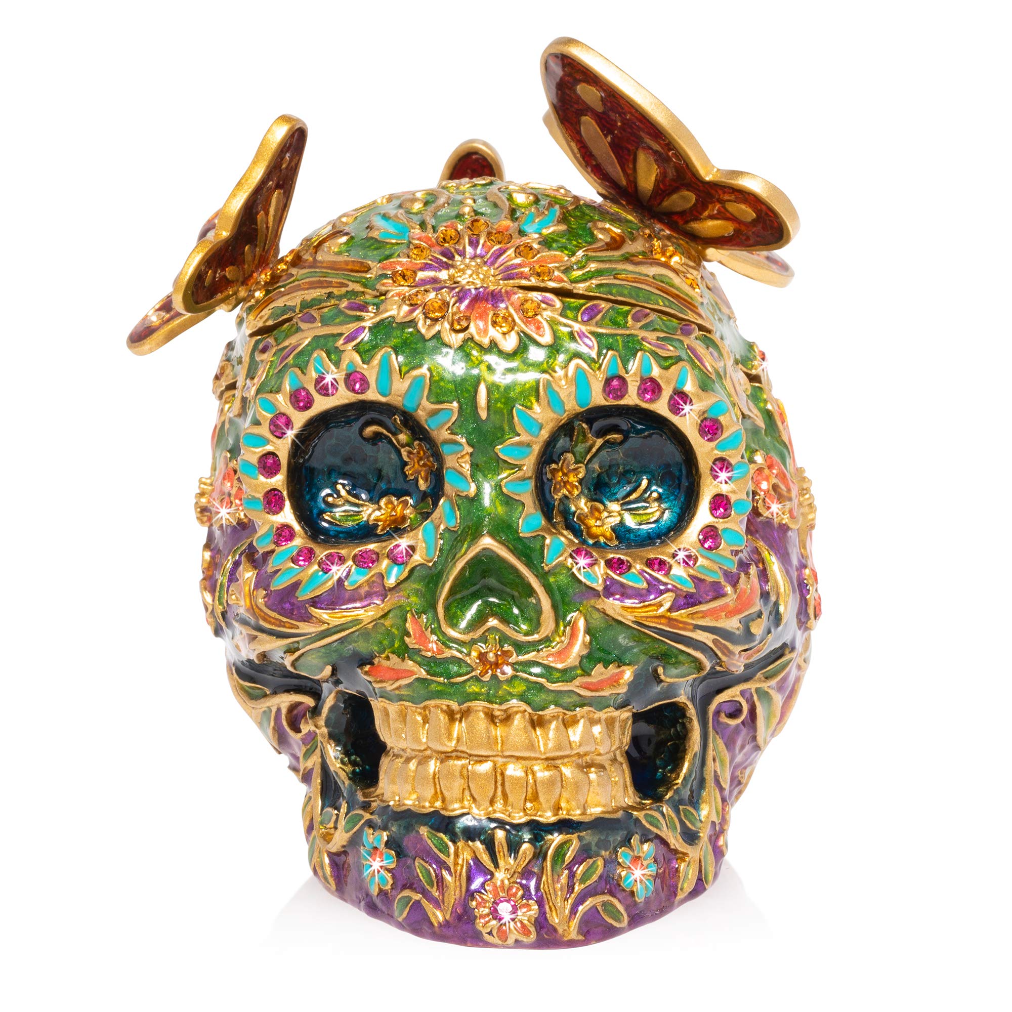 Jay Strongwater Rivera Skull With Butterflies Decorative Jewelry Box - Luxury Home Decor Gift for Women, Perfect for Jewelry Storage & Display on Dresser or Vanity