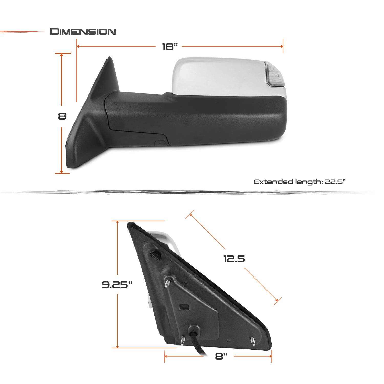 AKKON Power Folding Towing Mirrors for 2009-2018 Dodge Ram with Temperature Sensor, Heated Glass, Turn Signal & LED Lights - Chrome Finish | Perfect for Heavy-Duty Towing, RV Hauling & Enhanced Nighttime Visibility