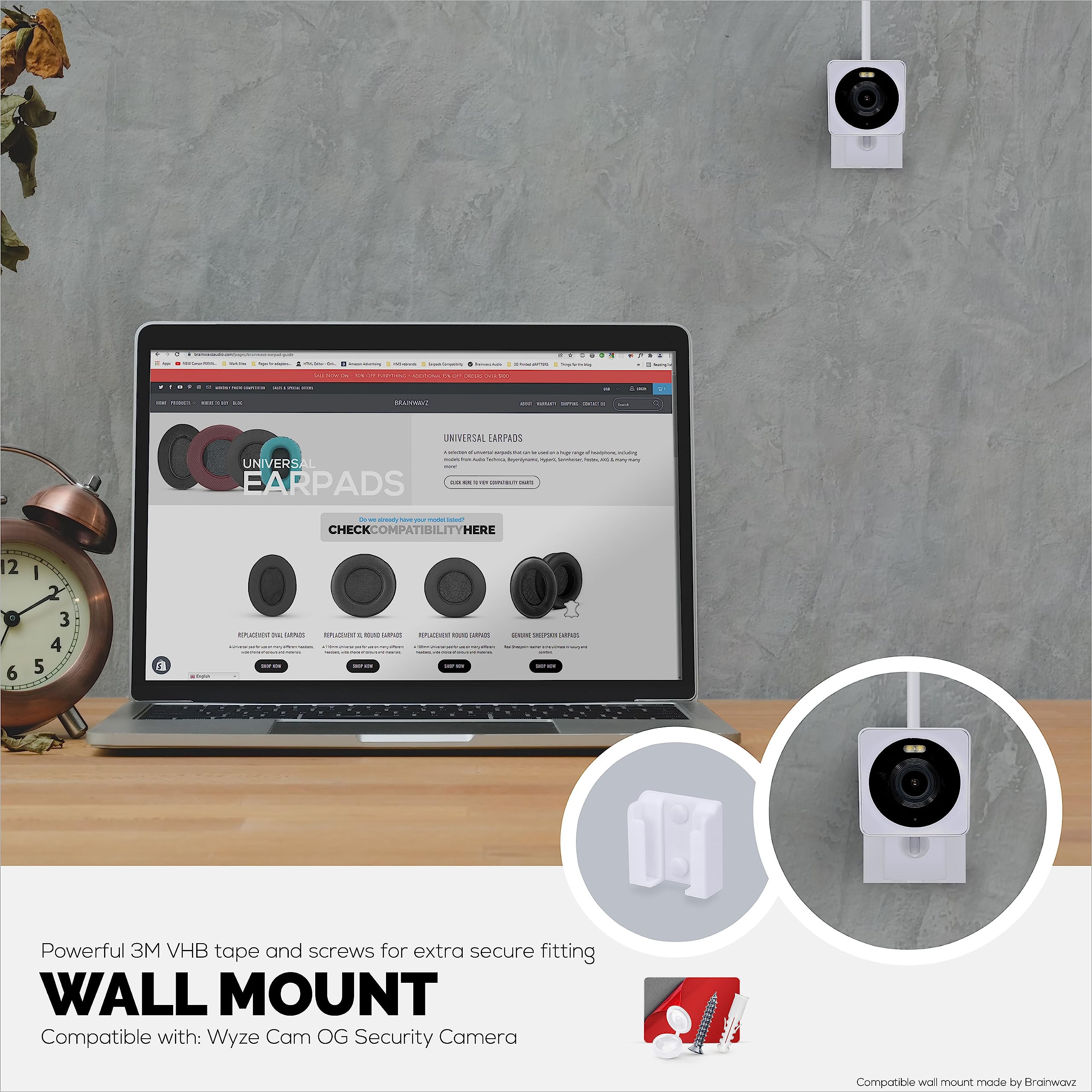 2 Pack White Adhesive Wall Mount for WYZE Cam OG Indoor/Outdoor 1080p Wi-Fi Security Camera - Easy Install Camera Holder Bracket, Reduce Blind Spots & Clutter - Perfect for Home, Office & Garage Surveillance