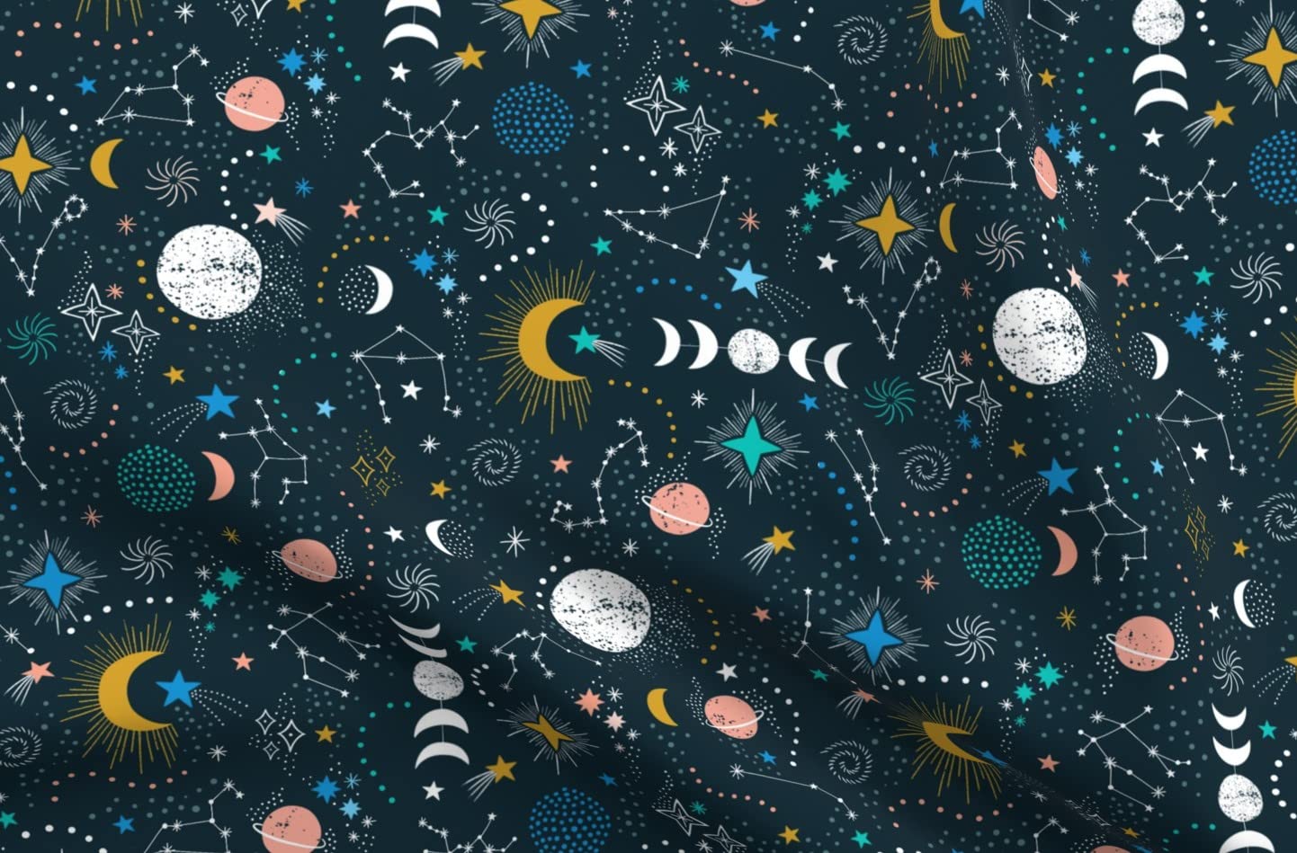 Constellations Solar System Astrology Cotton Fabric by The Yard - Printed Sun, Moon & Stars Design for Sewing, Quilting, Apparel & Home Decor | Perfect for DIY Crafts, Curtains & Pillow Covers