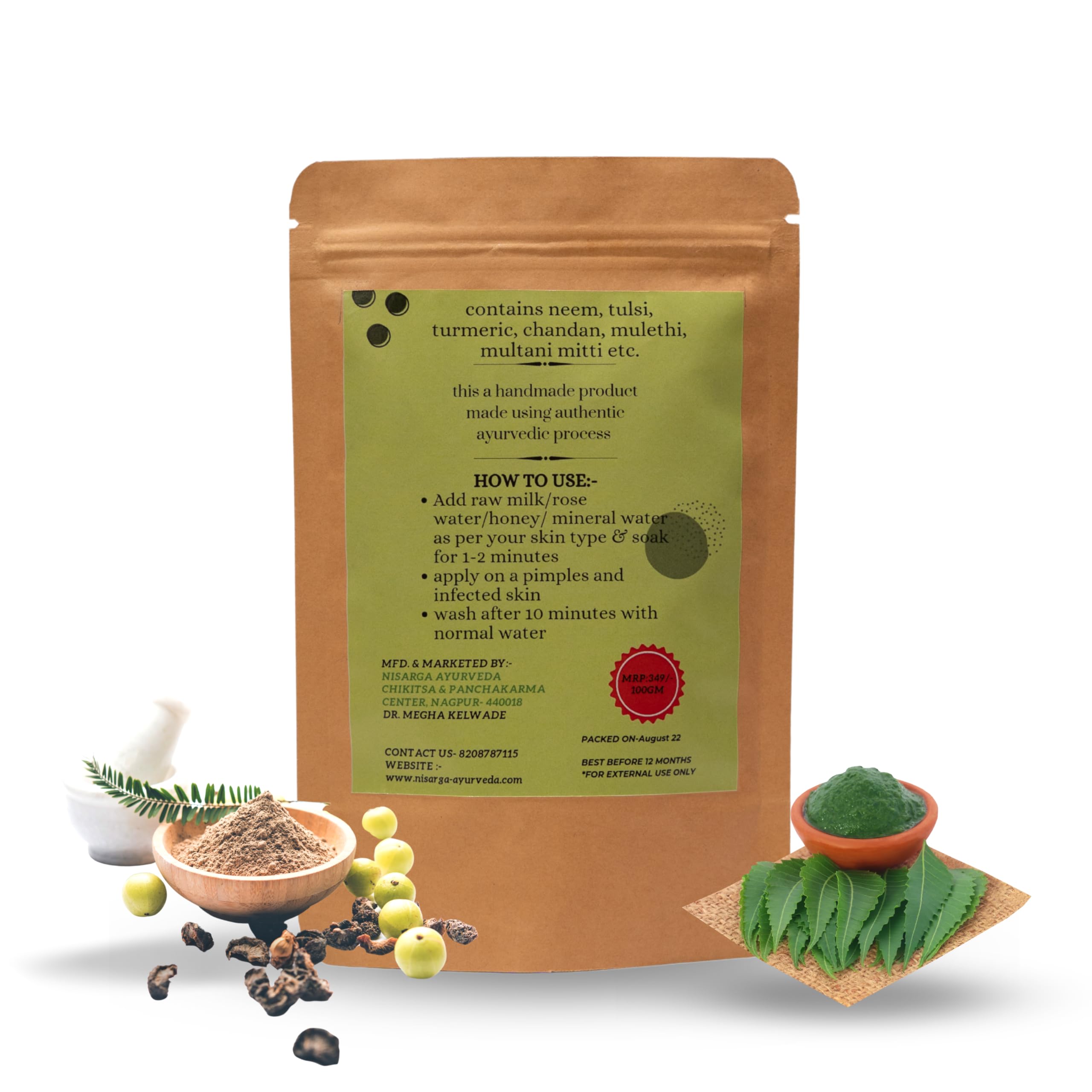 Best Ayurvedic Acne Pimple Treatment Face Pack for Skin Infection & Dark Spot Removal - 100gm (Pack of 1) | Natural Skincare for Oily & Sensitive Skin | Perfect for Daily Use & Night Routine