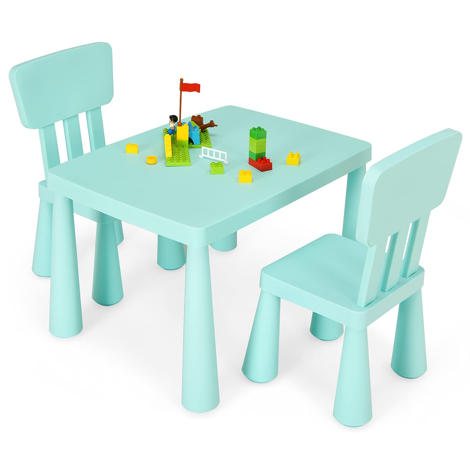 DORTALA Kids Table and Chair Set - Plastic Toddler Activity Table with 2 Chairs for Arts, Crafts, Reading & Learning | Perfect for Preschool, Kindergarten, Playroom & Home Use | Green Children's Furniture for Ages 1-7 | Ideal for Creative Play, Snack Time & Early Education Activities