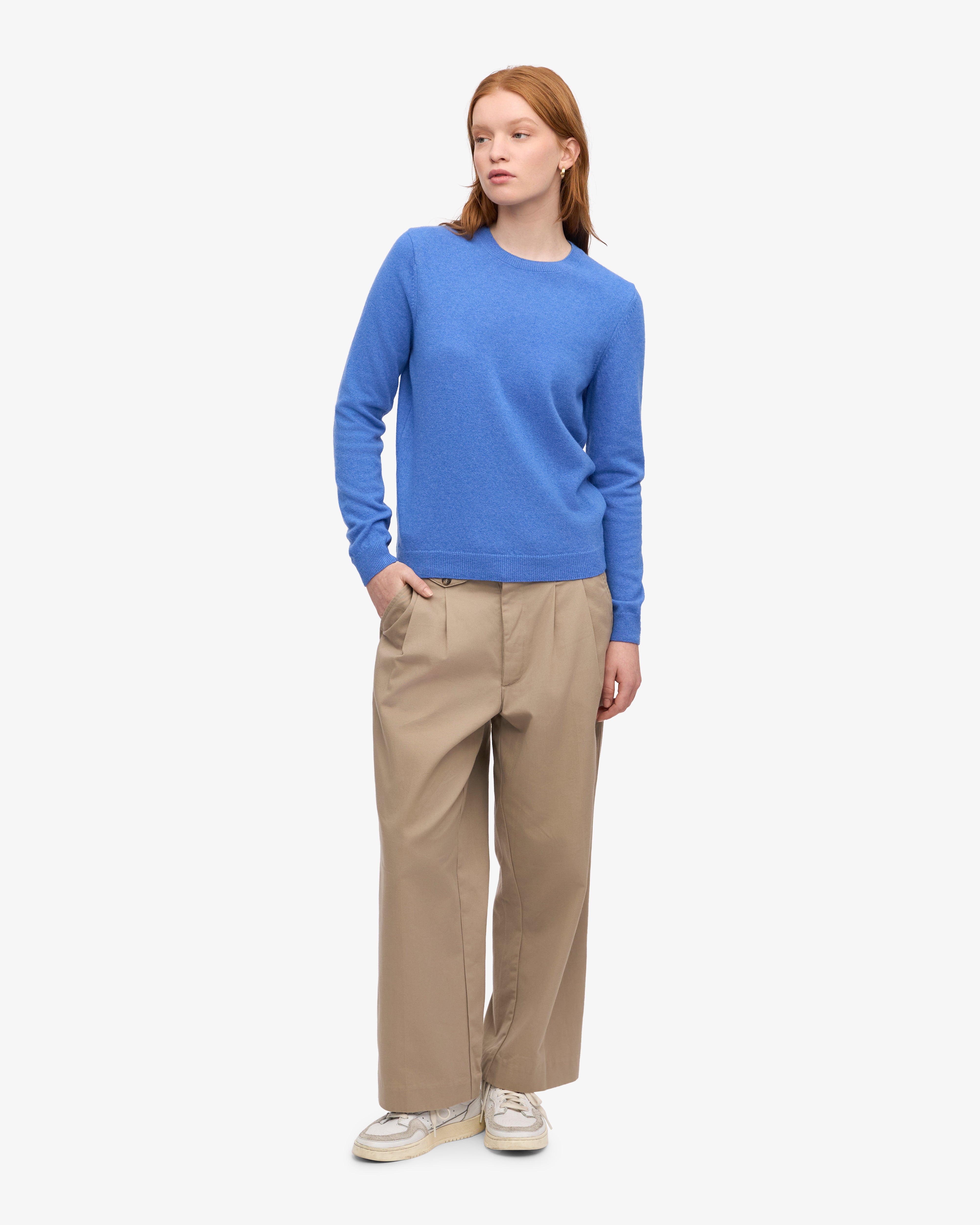 Women's Lightweight Merino Wool Crew Neck Sweater in Pacific Blue - Perfect for Fall Layering & Casual Office Wear