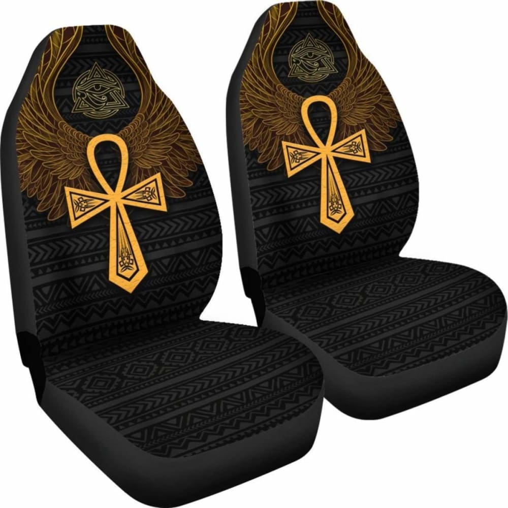 Premium African Print Car Seat Covers - Ancient Egypt Ankh & Horus Wings Design - Universal Fit for Cars, SUVs & Trucks - Perfect for Road Trips, Daily Commute & Cultural Style Enhancement