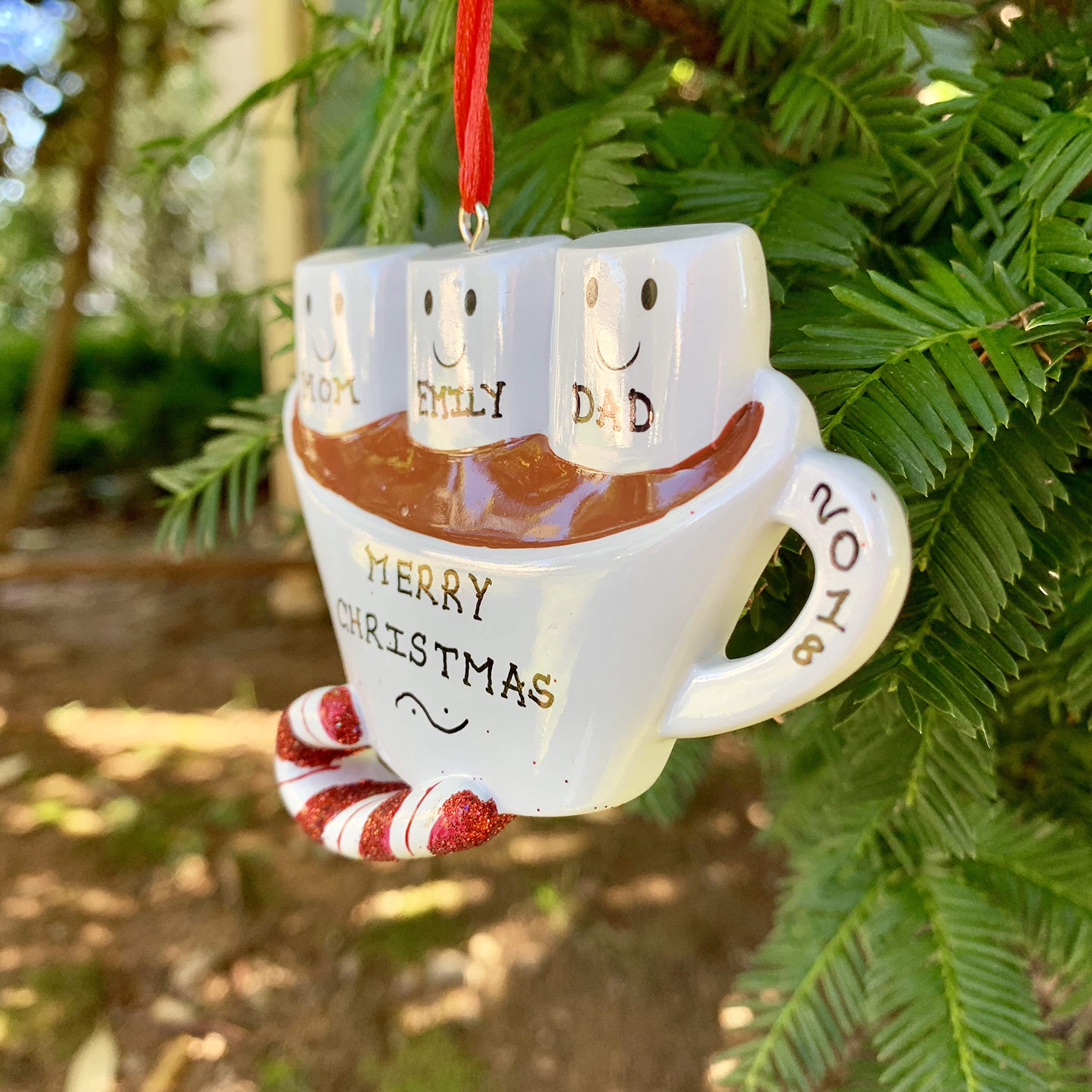 Custom Family of 3 Christmas Ornament - Personalized Hot Chocolate Marshmallow Decor for Holiday Tree & Gift Giving