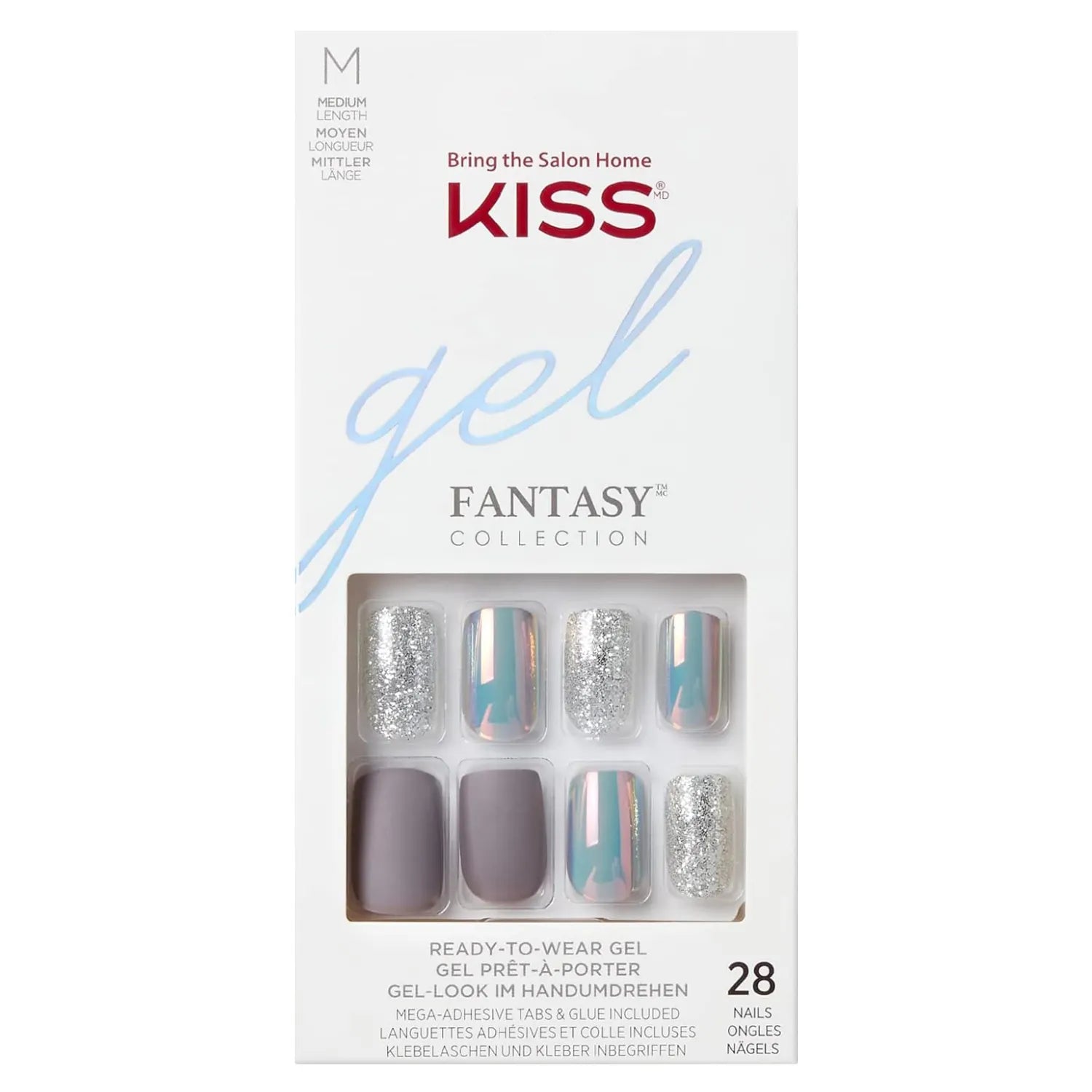 Kiss Glam Fantasy 3D Diamond Press-On Nails KGF06 - Blue & Black False Nails with Rhinestones - 29g - Perfect for Parties, Weddings & Special Occasions