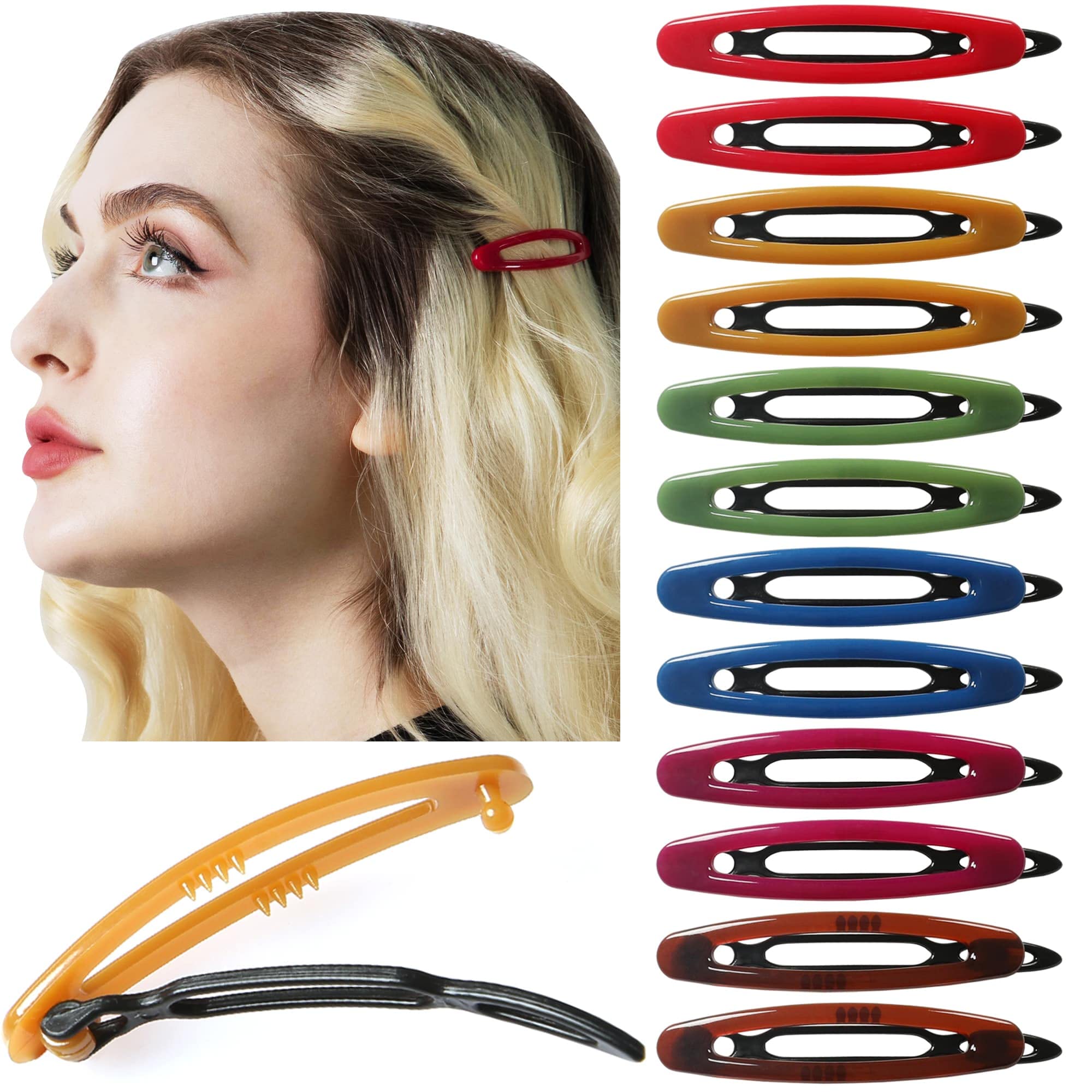 12pcs Non-Slip Hair Barrettes Set for Women & Girls - BPA Free Hair Clips for Thick, Thin & Fine Hair - Handmade Snap Hairpins for School, Work & Special Occasions