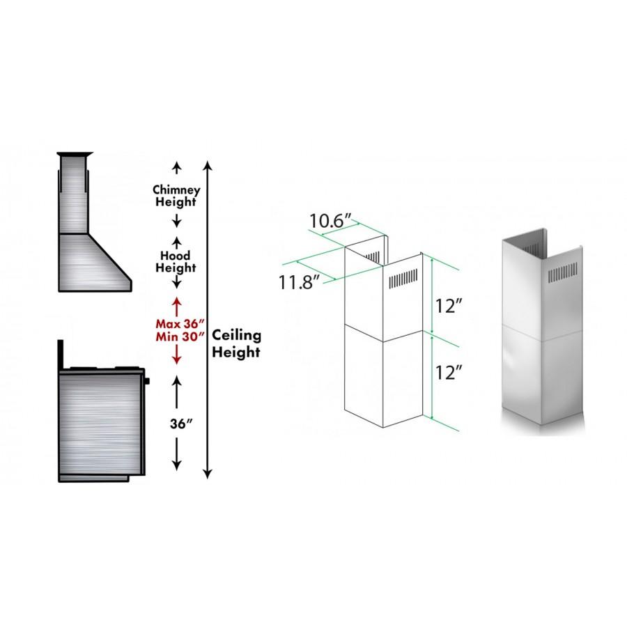 ZLINE 2-Piece 12-Inch Short Chimney Extension Kit for 7.7 to 8-Foot Ceilings - Compatible with Range Hoods (Model SK597304) - Perfect for Kitchen Remodels and Low Ceiling Installations