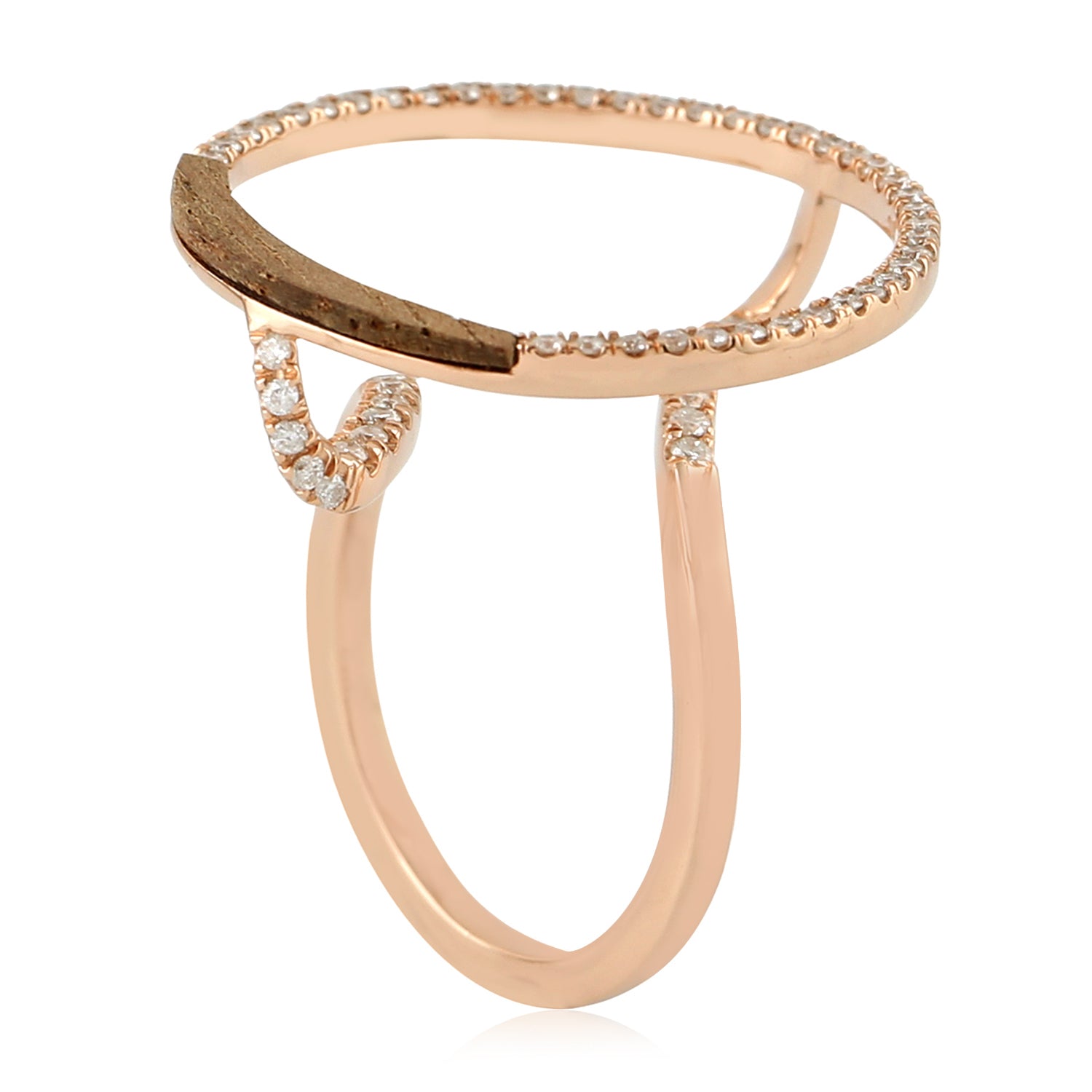 14K Rose Gold Pave Natural Diamond Wood Designer Ring - Elegant Handmade Jewelry for Women, Perfect Gift for Anniversary, Wedding, Valentine's Day & Special Occasions