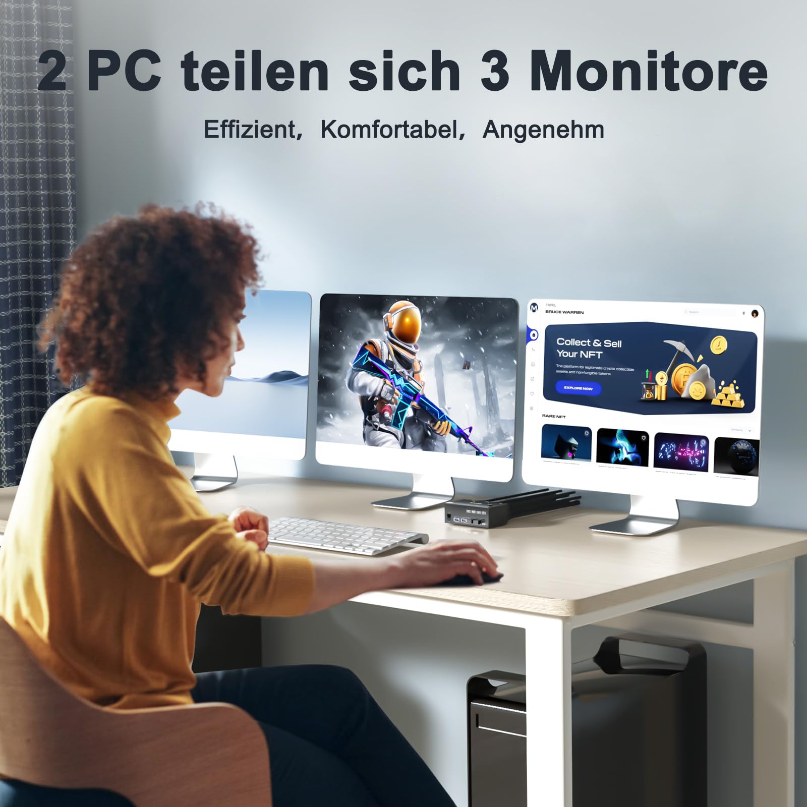 Premium 8K@60Hz 4K@144Hz Triple Monitor KVM Switch - 2 Computers to 3 Monitors with HDMI & Dual DisplayPort, USB 3.0 Hub, Wired Remote & 5 Cables - Perfect for Multi-Tasking, Gaming & Office Workstations