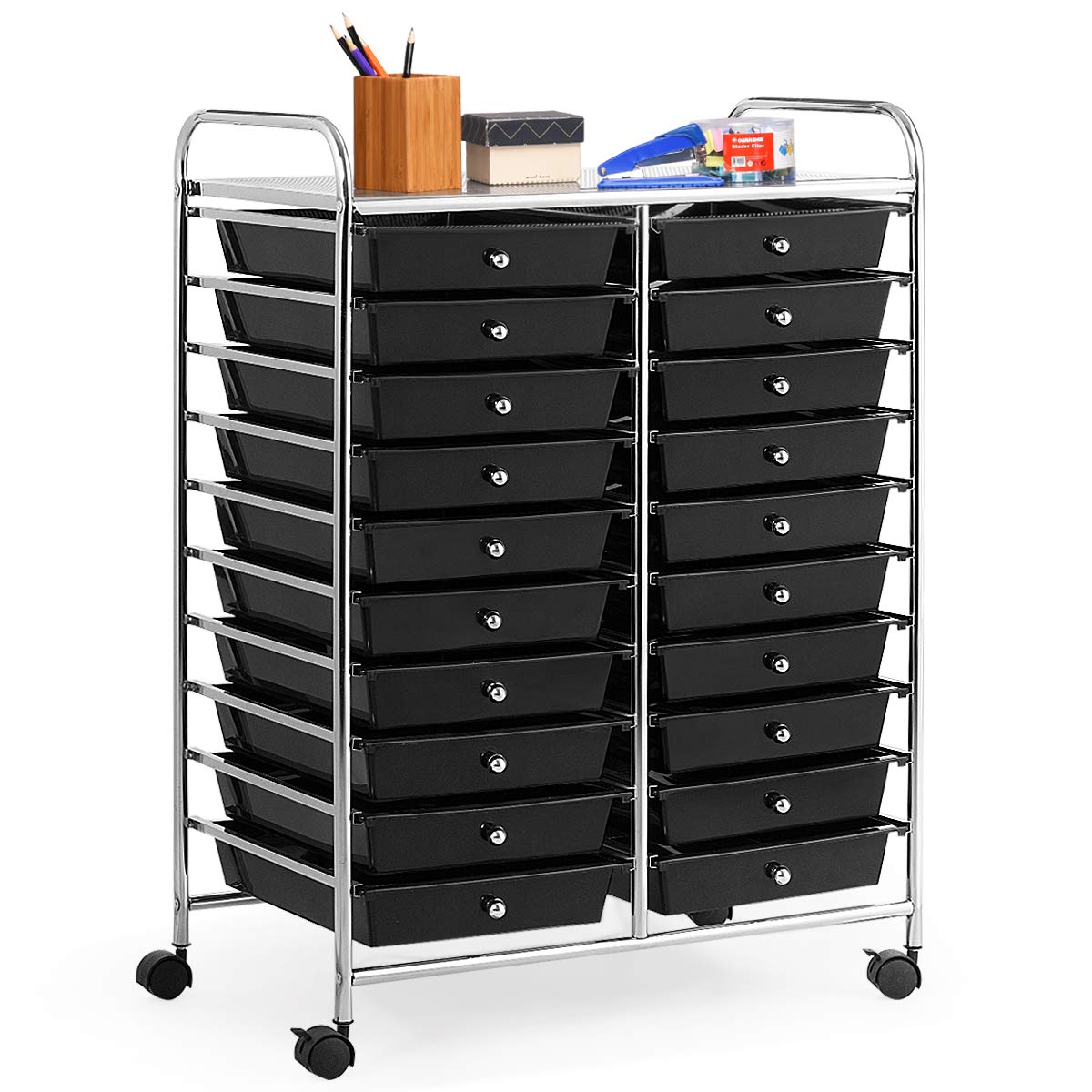 20-Drawer Rolling Storage Cart with Universal Wheels - Multipurpose Mobile Utility Organizer for Classroom, Office, School & Home - Perfect for Art Supplies, Tools, Crafts & Stationery Organization