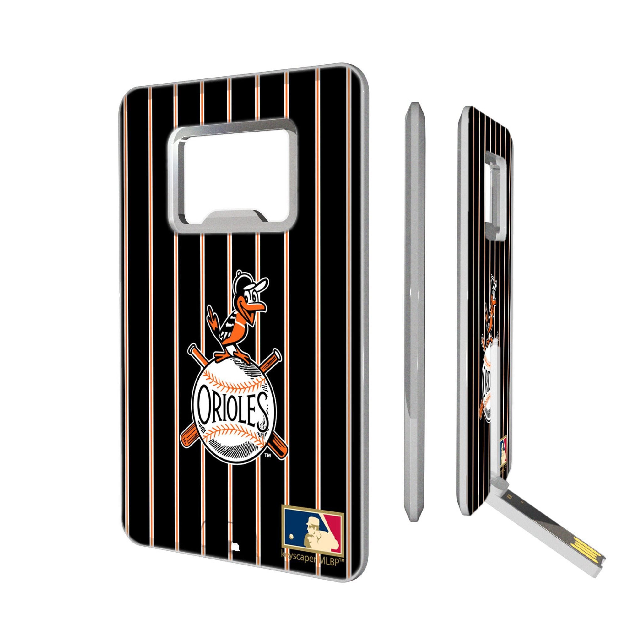 Baltimore Orioles 1954-1963 Cooperstown Collection Pinstripe USB Flash Drive 32GB with Bottle Opener - Vintage Baseball Memorabilia for Fans, Credit Card Sized Portable Storage for Office & Travel