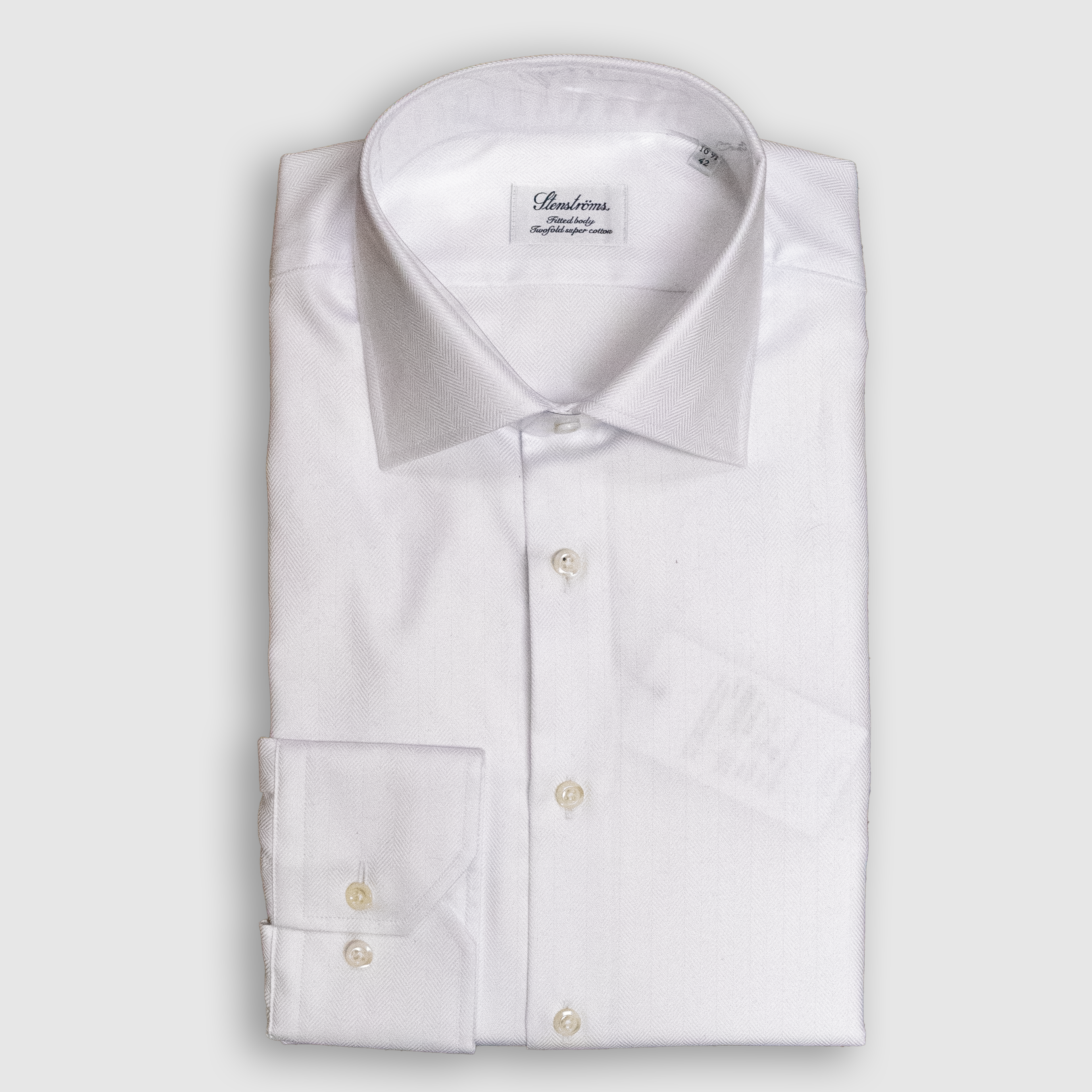 Premium Stenstroms White Herringbone Dress Shirt for Men - Formal Office Wear & Business Attire - Classic Slim Fit Button Down Shirt for Weddings & Special Occasions