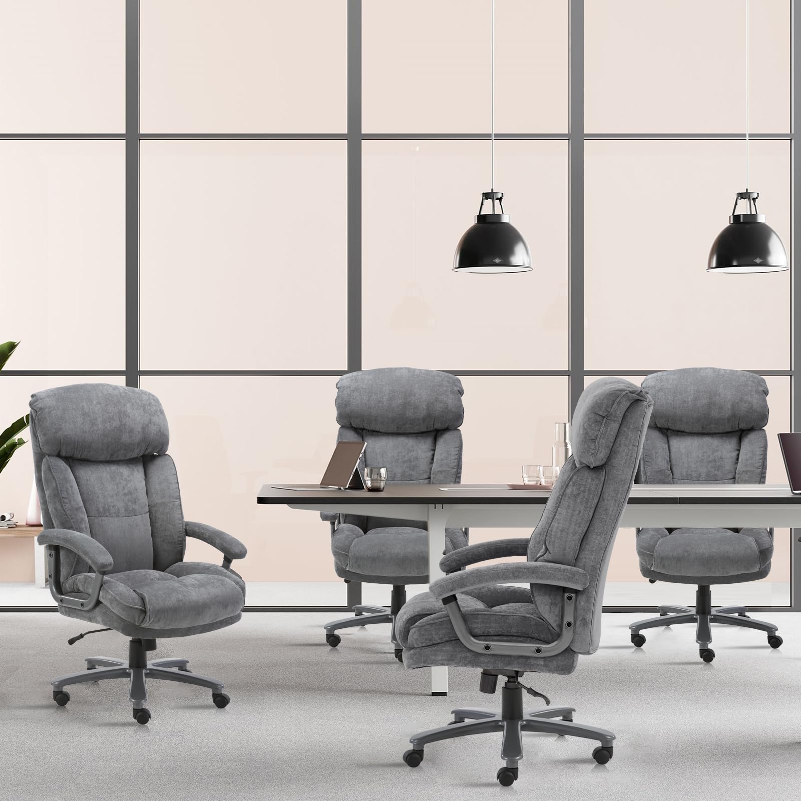 CLATINA Ergonomic Big and Tall Executive Office Chair - 400lbs Weight Capacity, Adjustable Height, Thick Padding, Headrest & Armrest - Grey Upholstered Swivel Chair for Home Office | Perfect for Long Work Hours & Comfortable Workspace