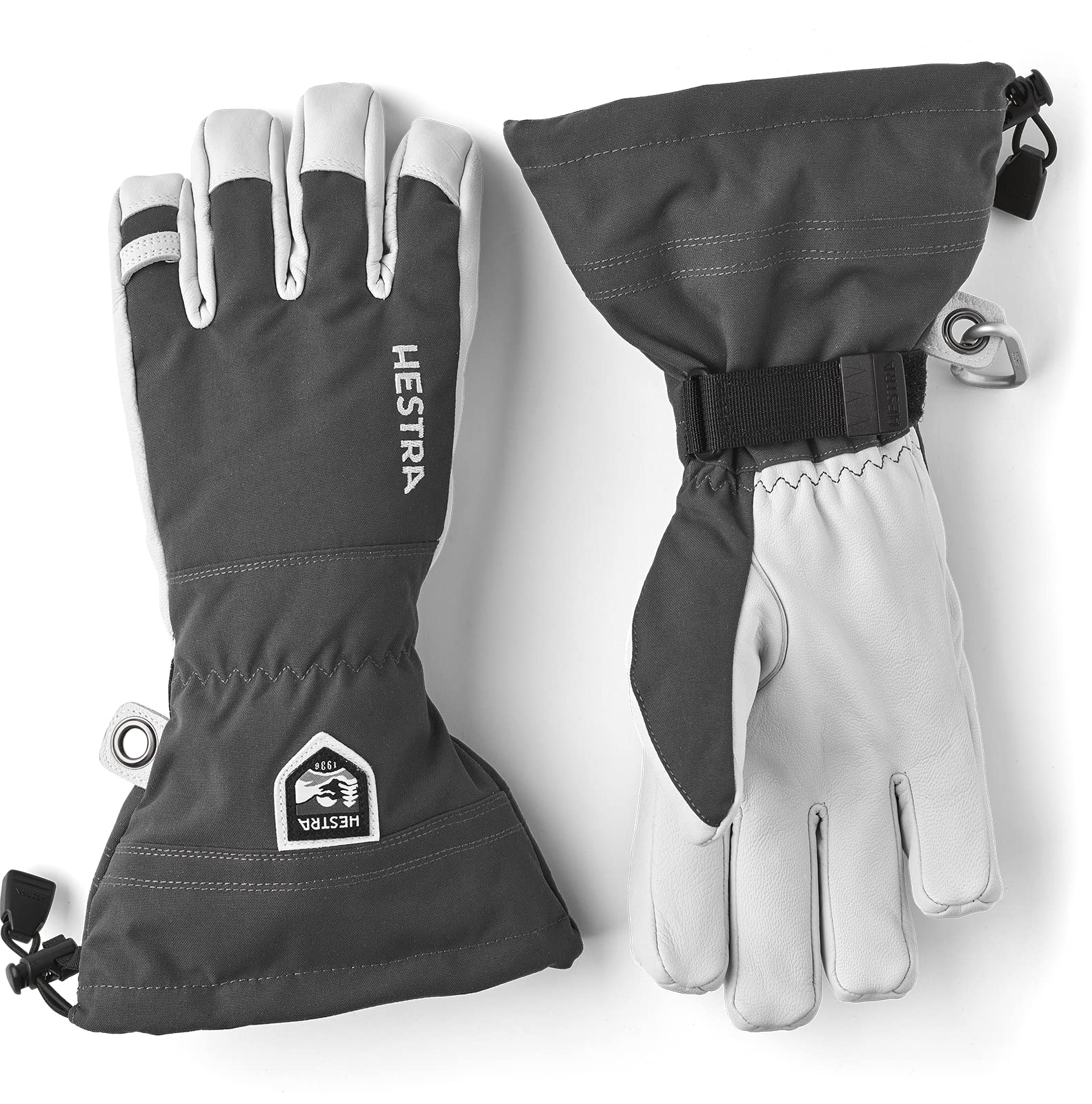 Hestra Unisex Army Leather Heli Ski Gloves - 5-Finger Waterproof Snow Gloves for Men & Women - Perfect for Skiing, Snowboarding & Winter Outdoor Activities