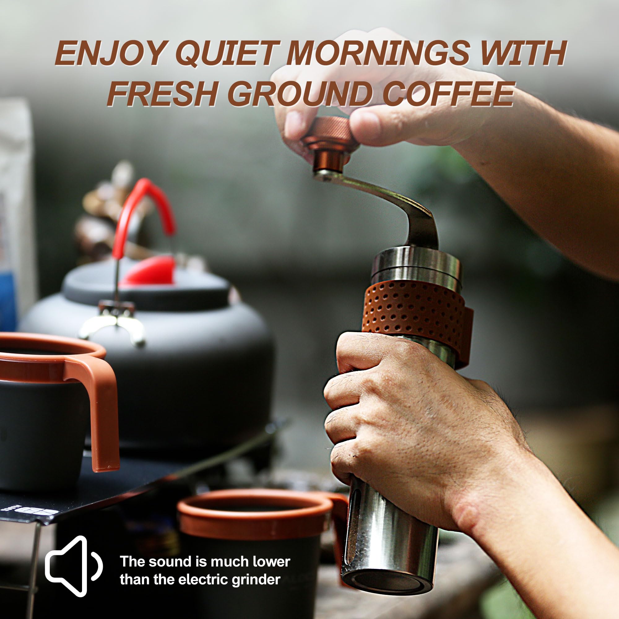 ALOCS Stainless Steel Manual Coffee Grinder - Adjustable Burr Mill for Fresh Ground Coffee Beans - Portable Hand Crank Coffee Maker for Home, Office, Travel & Camping - Perfect for Espresso, French Press & Cold Brew