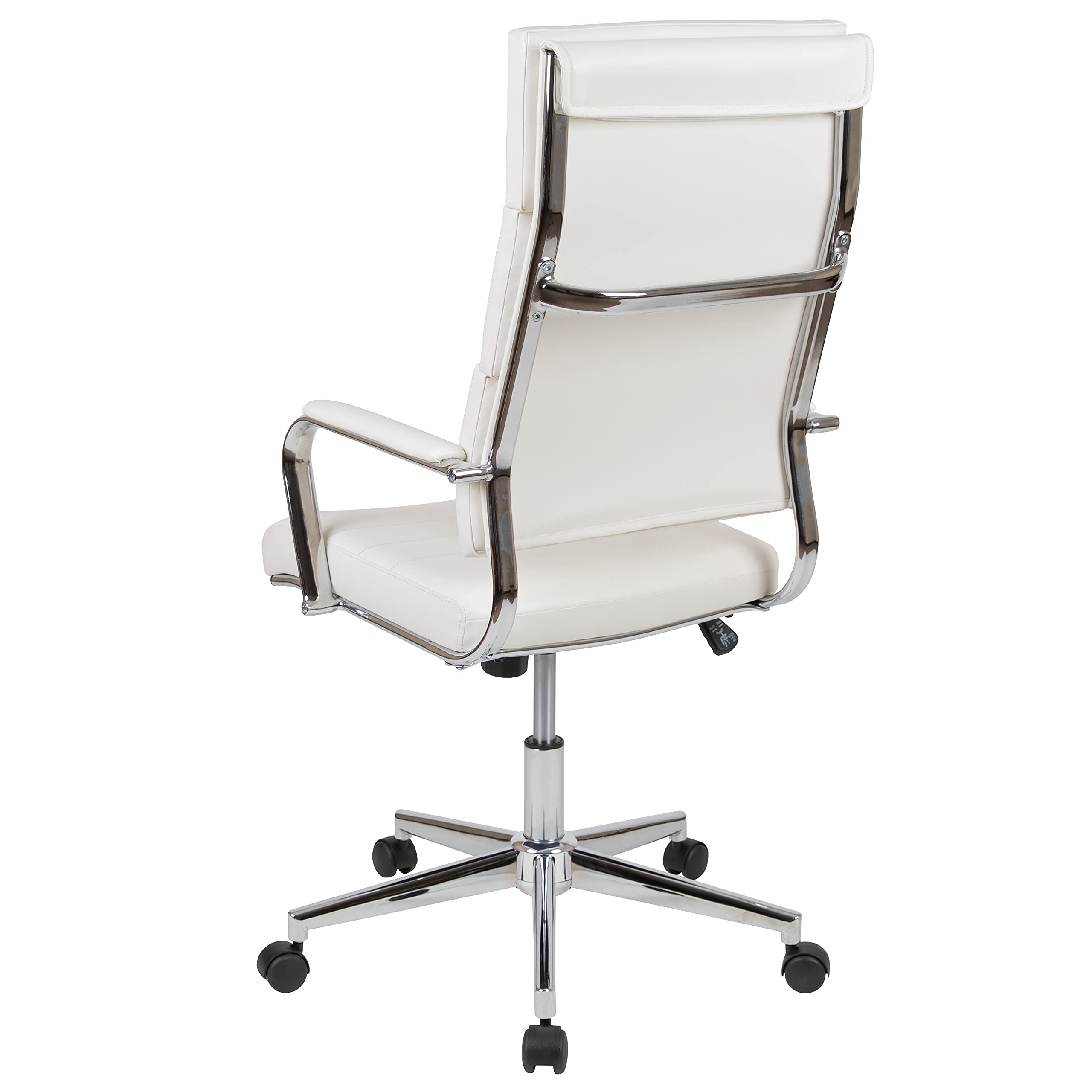 EMMA + OLIVER High Back White LeatherSoft Contemporary Panel Executive Swivel Office Chair - Ergonomic Desk Chair for Home & Office Workspace - Perfect for Long Hours of Sitting, Computer Work, and Video Conferencing