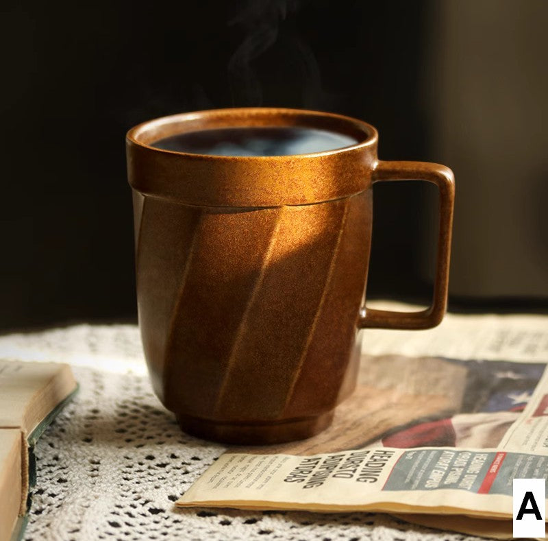 Handmade Ceramic Coffee Mug Set - Large Modern Pottery Tea Cup with Lid, Unique Brown Green Blue Black Colors, Perfect for Home Office & Gifts