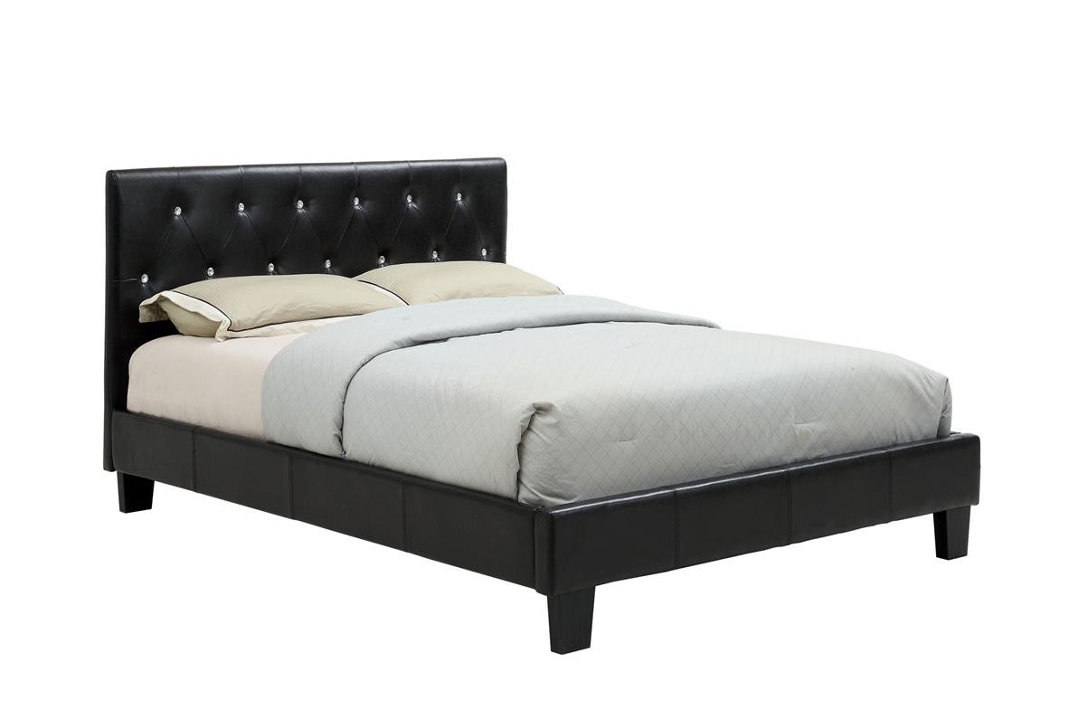 Furniture of America Cerra Leatherette Upholstered Platform Bed Frame - Twin Size, Black Faux Leather - Modern Bedroom Furniture for Small Spaces & Guest Rooms