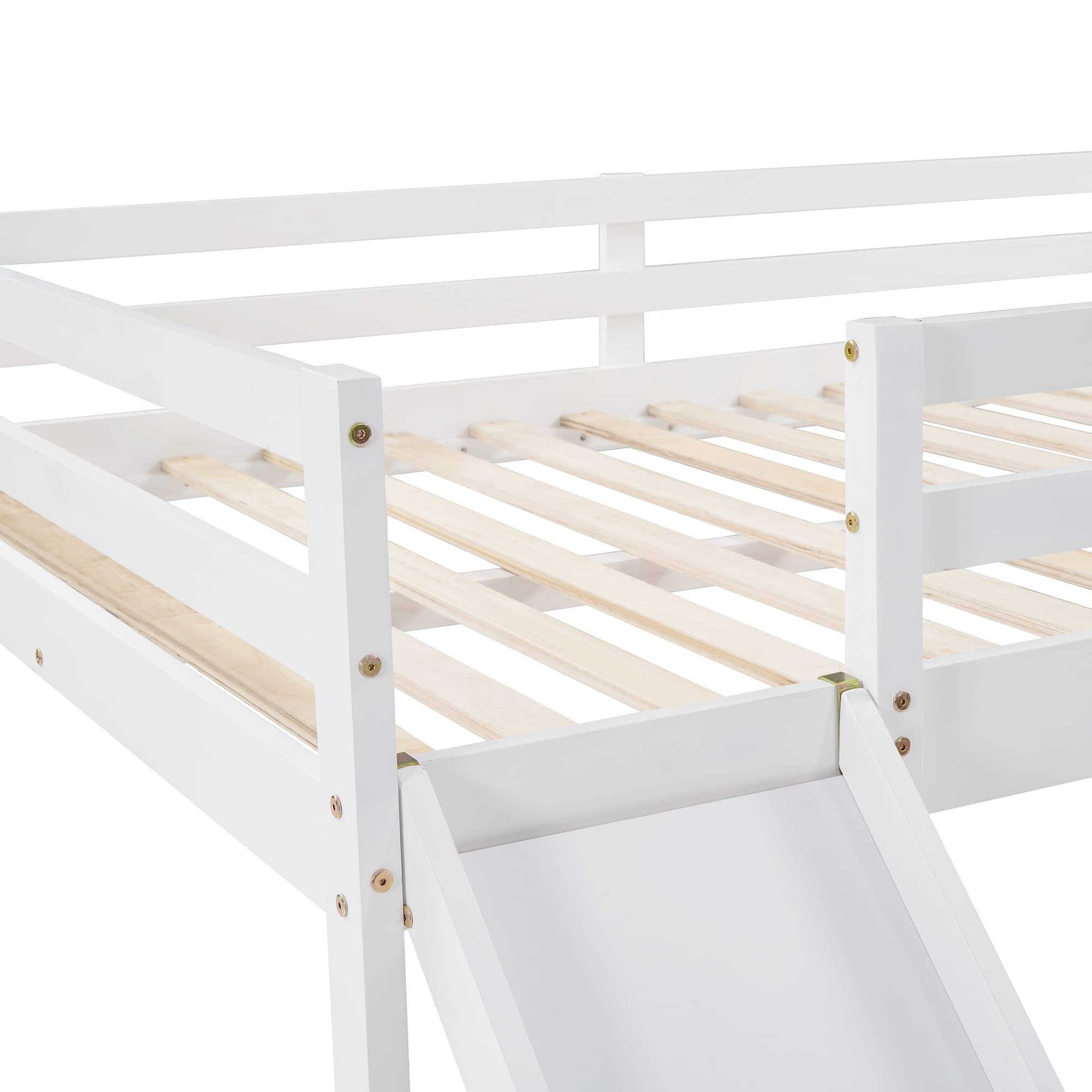 LZ LEISURE ZONE Full Size Wooden Loft Bed with Slide - Sturdy Low Profile Loft Bed Frame for Kids, Teens, Boys & Girls - No Box Spring Required - White - Perfect for Small Bedrooms, Playrooms & Dorm Rooms