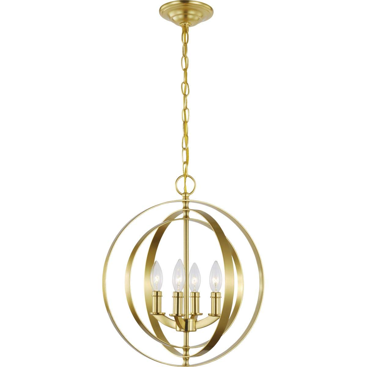 Equinox Collection 4-Light Satin Brass Pendant Light Fixture - Modern Traditional Sphere Chandelier for Dining Room, Kitchen Island, Foyer & Bedroom Lighting