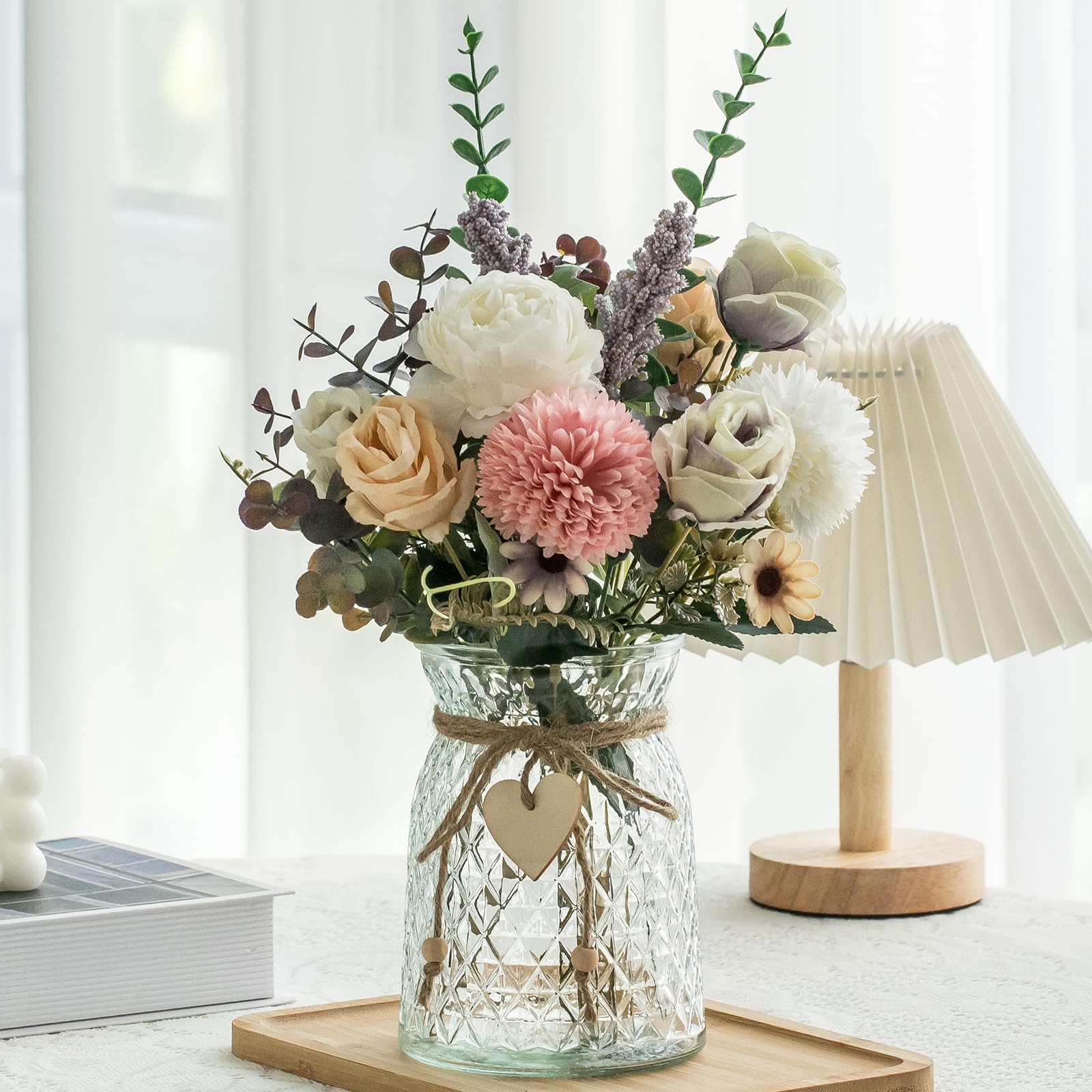 Silk Peony Flowers in Vase - Home Decor for Living Room & Coffee Table