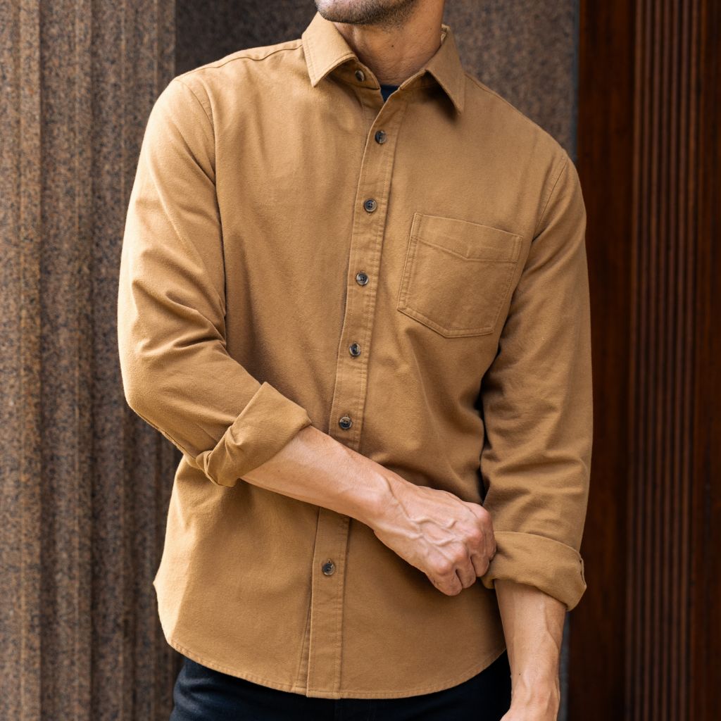 Premium Solid Color Shirt for Men | Coyote Brown Casual Wear | Perfect for Outdoor Adventures & Everyday Comfort