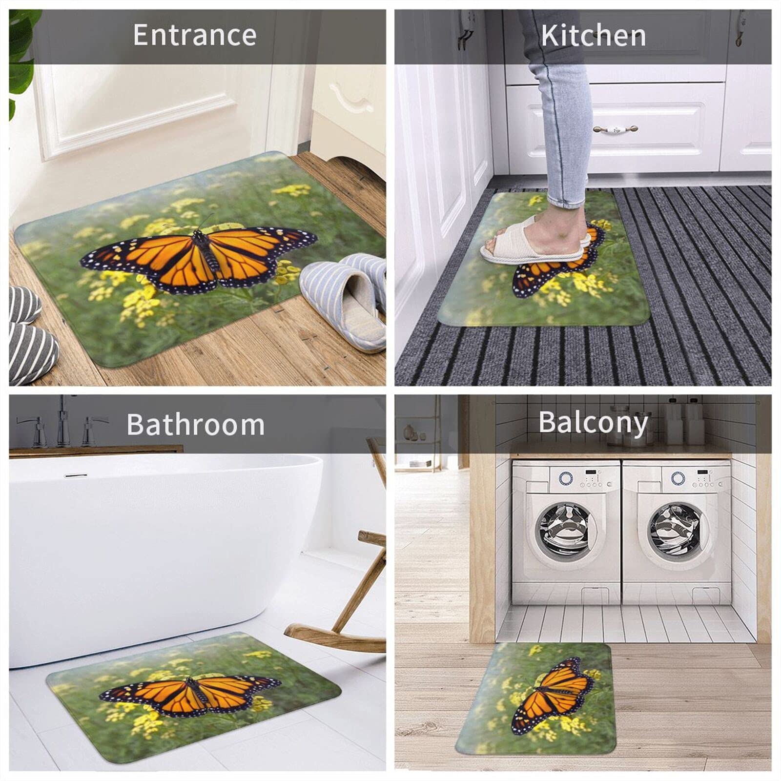 Monarch Butterfly Bath Mat - Soft Plush Non-Slip Absorbent Shower Rug for Bathroom Floor, Washable Kitchen Sink Carpet - Perfect Bathroom Decor & Cozy Home Accessories for Kids and Adults