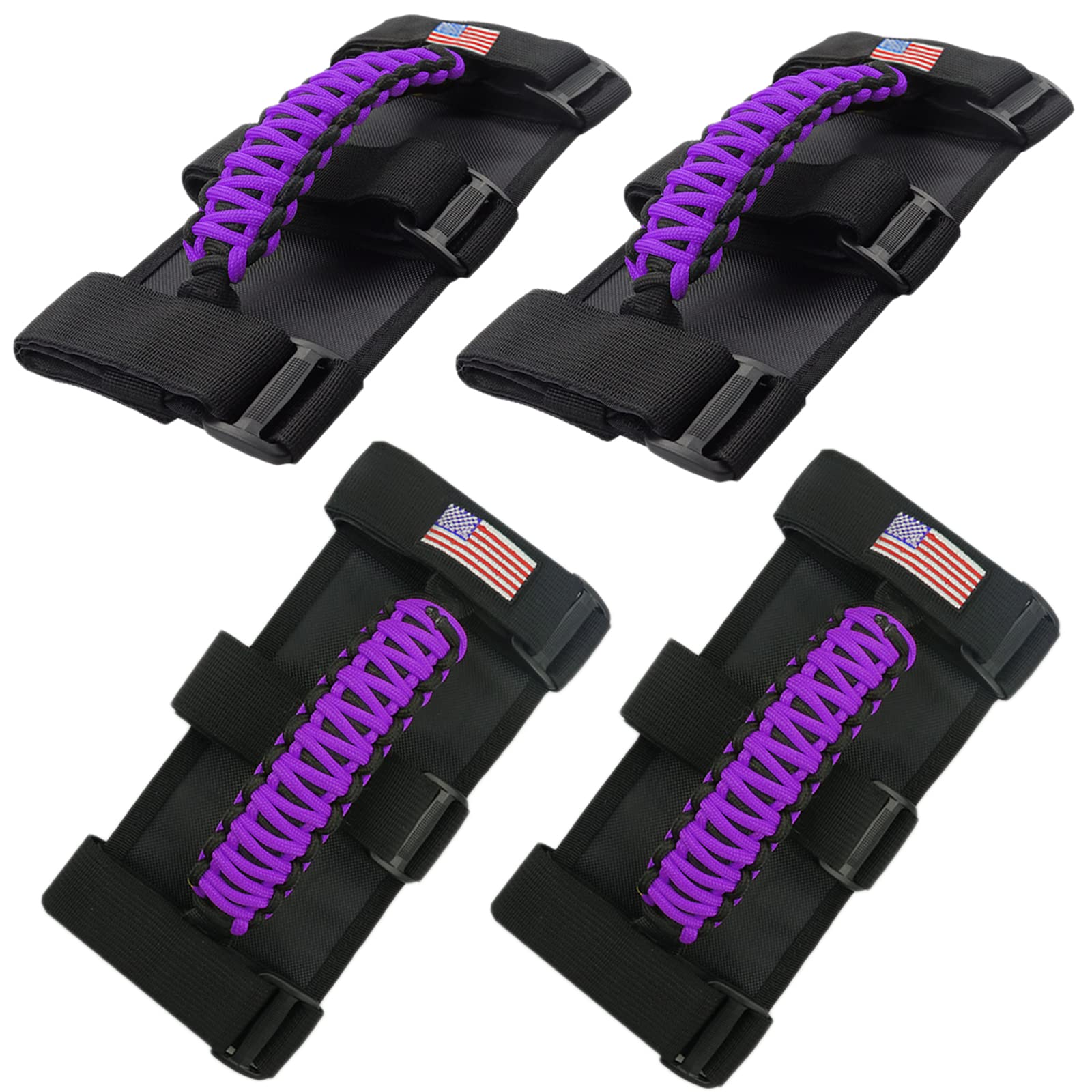 US Flag Roll Bar Grab Handle for Jeep Wrangler YJ TJ JK JKU JL JLU & Gladiator JT (1955-2023) - Purple 4-Piece Set | Durable Off-Road Accessories for Adventure & Style