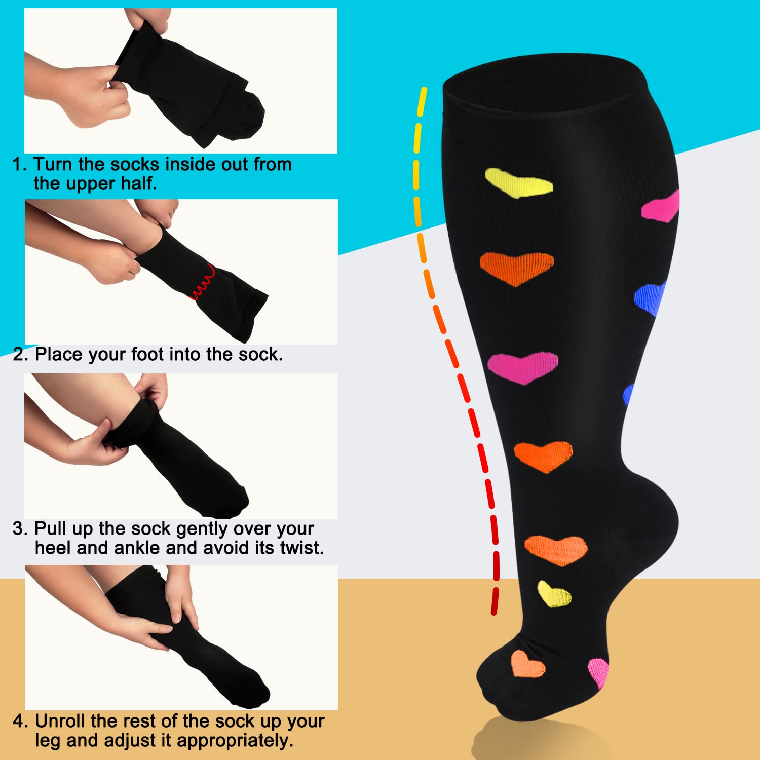 **Plus Size Compression Socks for Women & Men - 15-20 mmHg Wide Calf Support Socks for Circulation, Recovery & Swelling Relief - Ideal for Travel, Running & Post-Surgery**