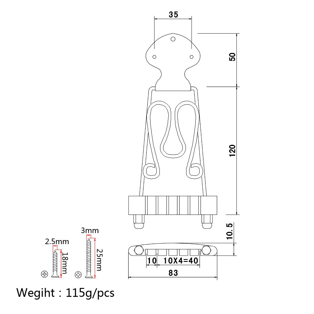 Alnicov 6-String Electric Guitar Tailpiece with Wired Frame - Chrome Hollow/Semi-Hollow Body Replacement Part for Jazz & Blues Performances