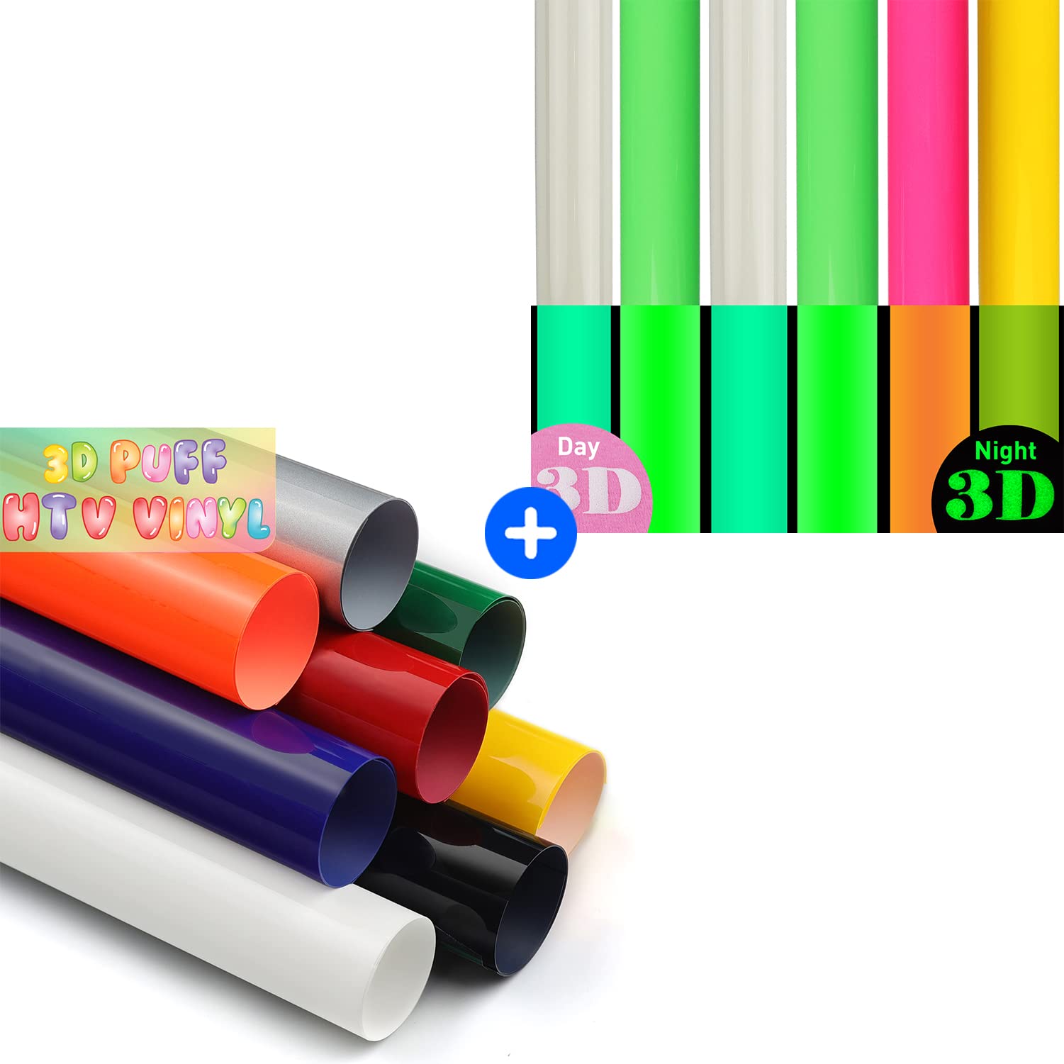 3D Puff Heat Transfer Vinyl for T-Shirts - Glow in The Dark HTV Sheets for Cricut Maker & Air - DIY Custom Apparel, Hats & Bags - Perfect for Crafting, Personalized Gifts & Party Decorations