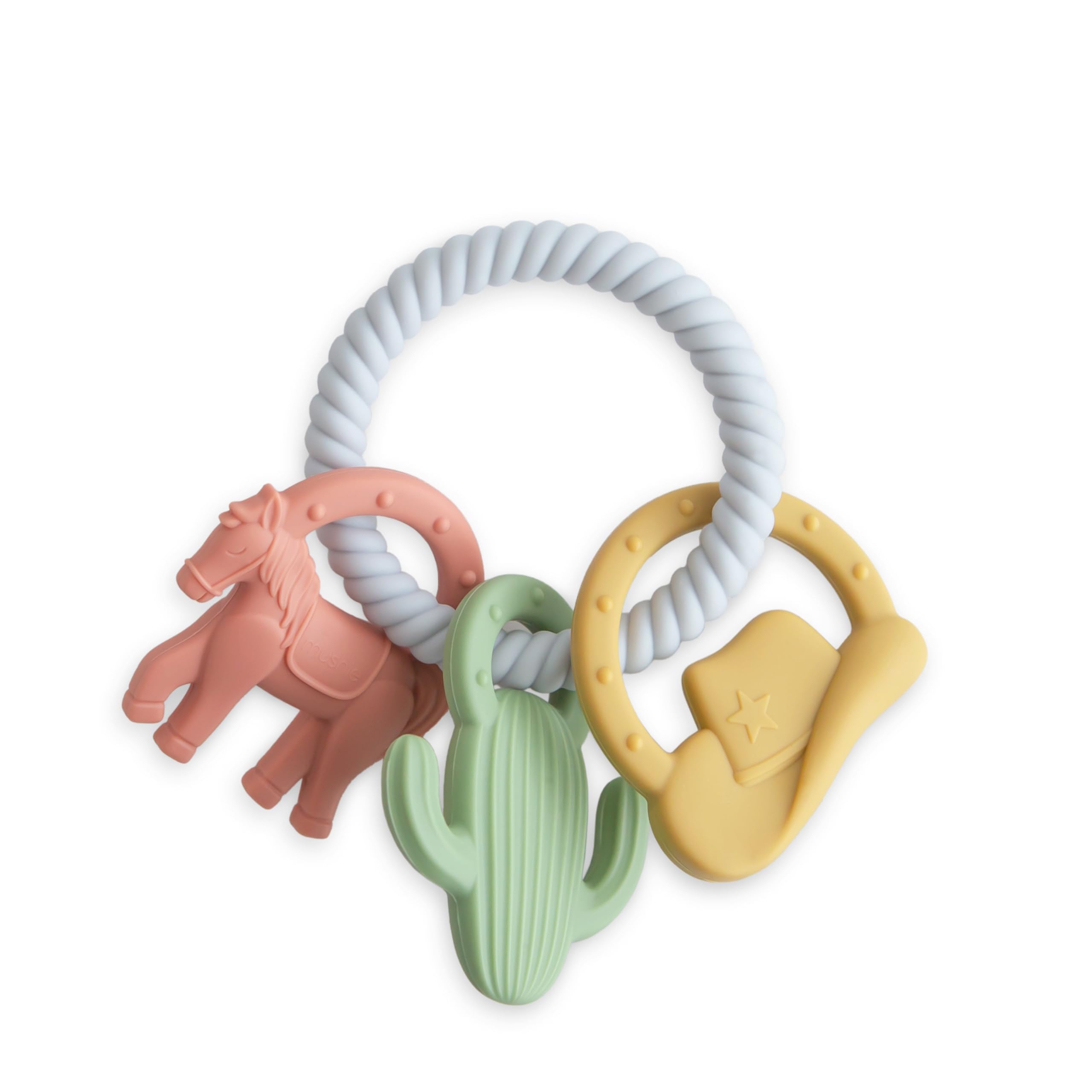 Mushie Silicone Western Teething Ring Toy for Babies - Safe & BPA-Free Teether for Soothing Sore Gums - Perfect for Infants & Toddlers During Teething, Travel & Playtime