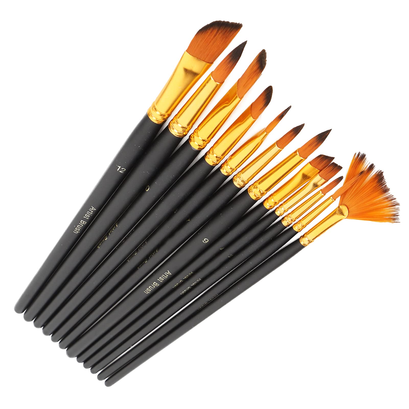 12Pcs Professional Artist Paint Brushes Set - Nylon & Wool Bristles with Brass Ferrules & Wood Handles for Oil, Acrylic, Gouache Painting - Perfect for Canvas, Wall Art, and DIY Home Decor Projects