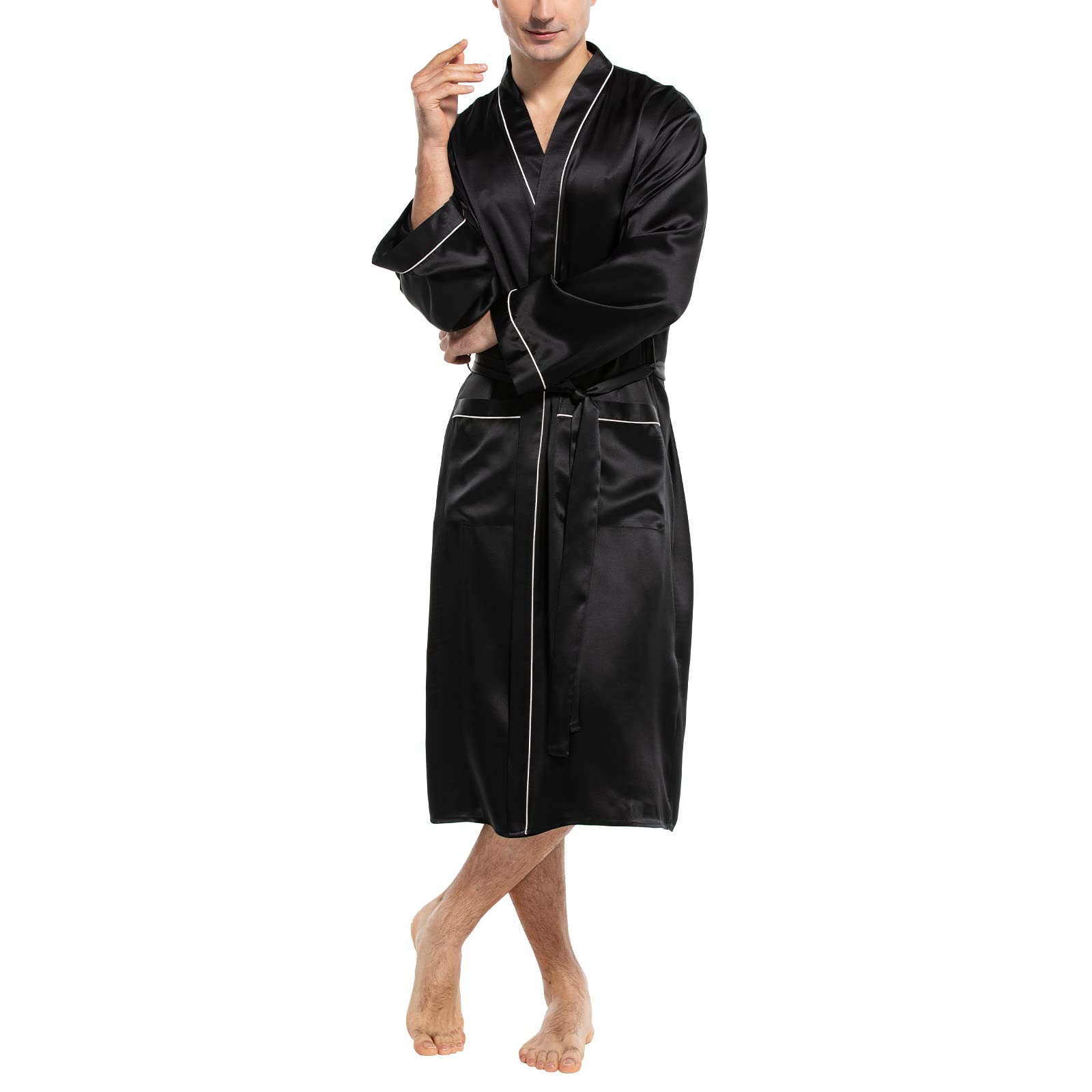 Luxury Mulberry Silk Robe for Men - Lightweight Long Sleeve Bathrobe & Sleepwear - Premium 100% Real Silk Kimono - Perfect for Spa, Lounge & Home Relaxation