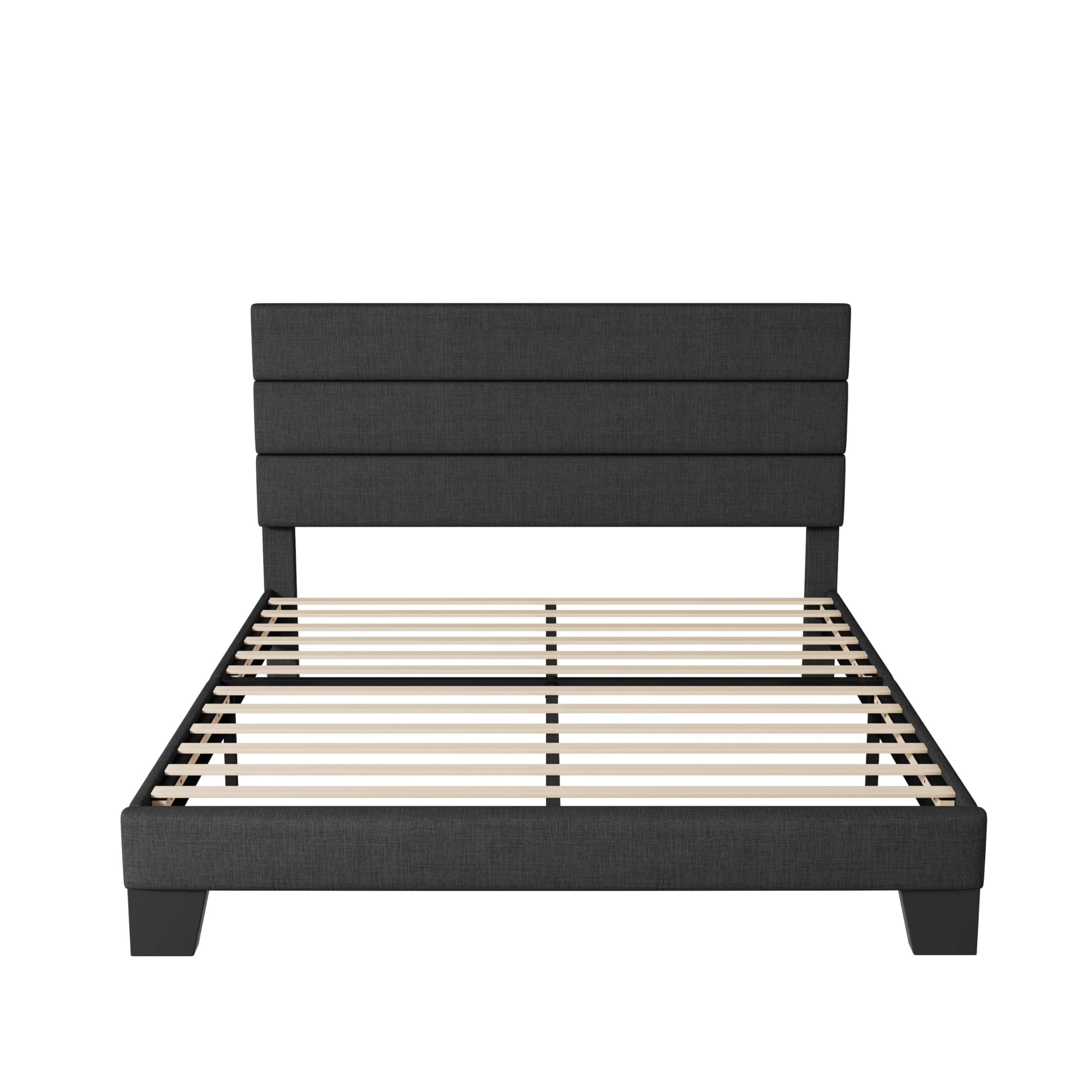 Allewie Queen Size Platform Bed Frame with Fabric Upholstered Headboard & Wooden Slats - No Box Spring Needed, Easy Assembly, Dark Grey - Perfect for Modern Bedrooms, Guest Rooms & Small Spaces