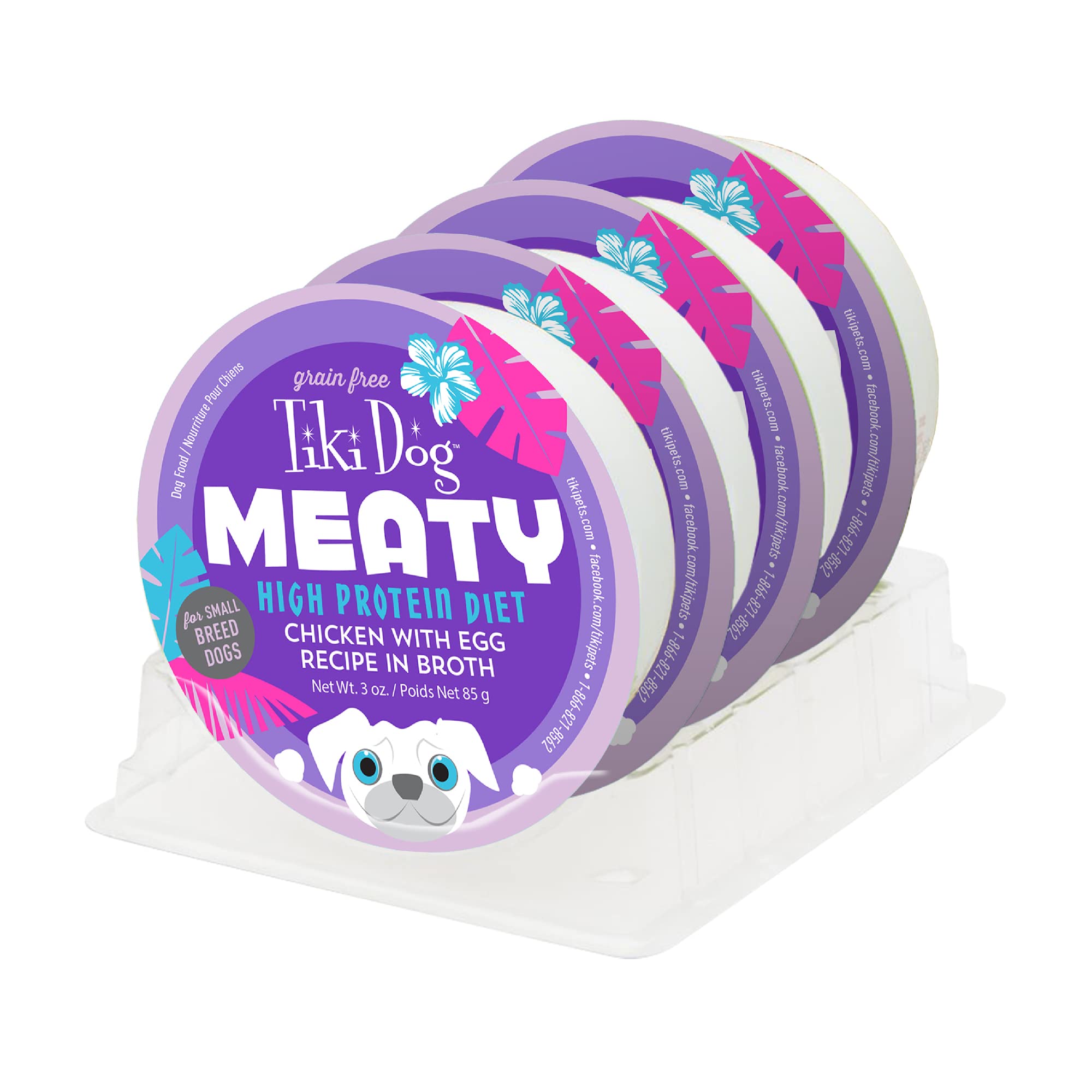 Tiki Dog Meaty Wet Dog Food - Chicken with Egg Recipe, 3 oz. Cups (Pack of 4) | High Protein Grain-Free Dog Food for Small & Medium Breeds | Perfect for Travel, Training Treats & Mealtime
