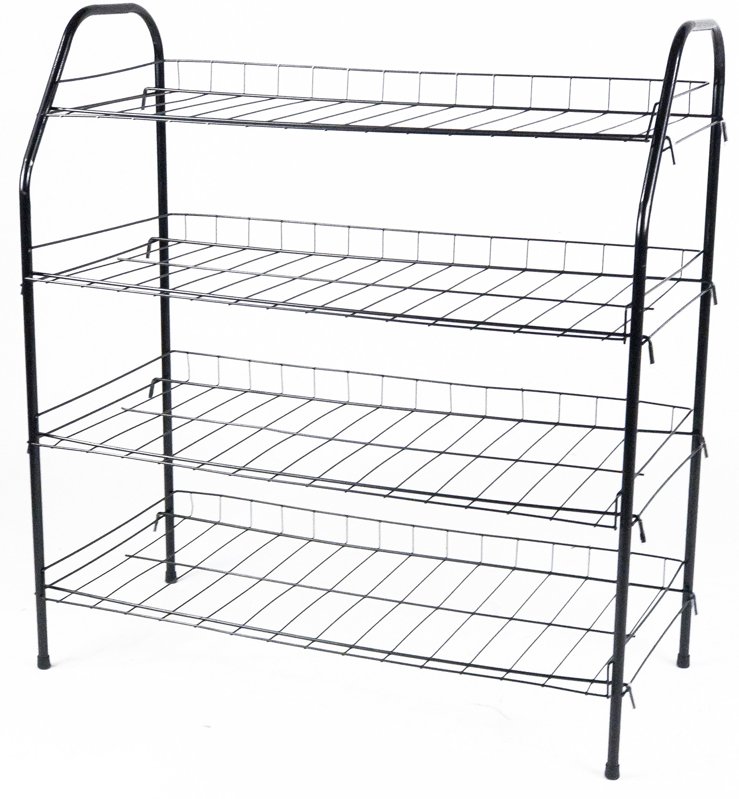 4-Tier Metal Shoe Rack Organizer - Space Saving Stackable Shoe Shelf for Entryway, Closet & Cabinet Storage (Black) - Perfect for Small Spaces & Shoe Organization