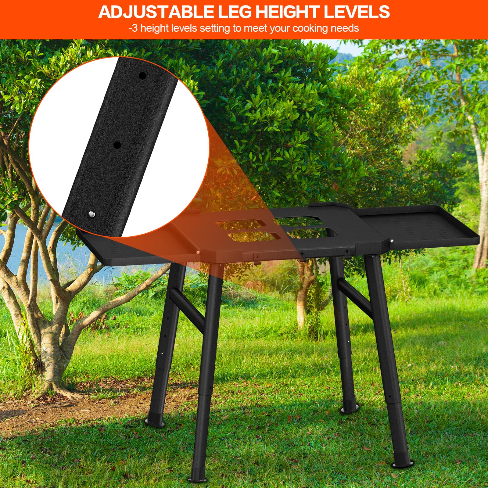 Universal Grill Table Stand for Ninja OG & OO Series, Woodfire & Pizza Oven - Outdoor Cooking Side Table with Utensil Holder | Perfect for Backyard BBQs, Camping & Patio Parties