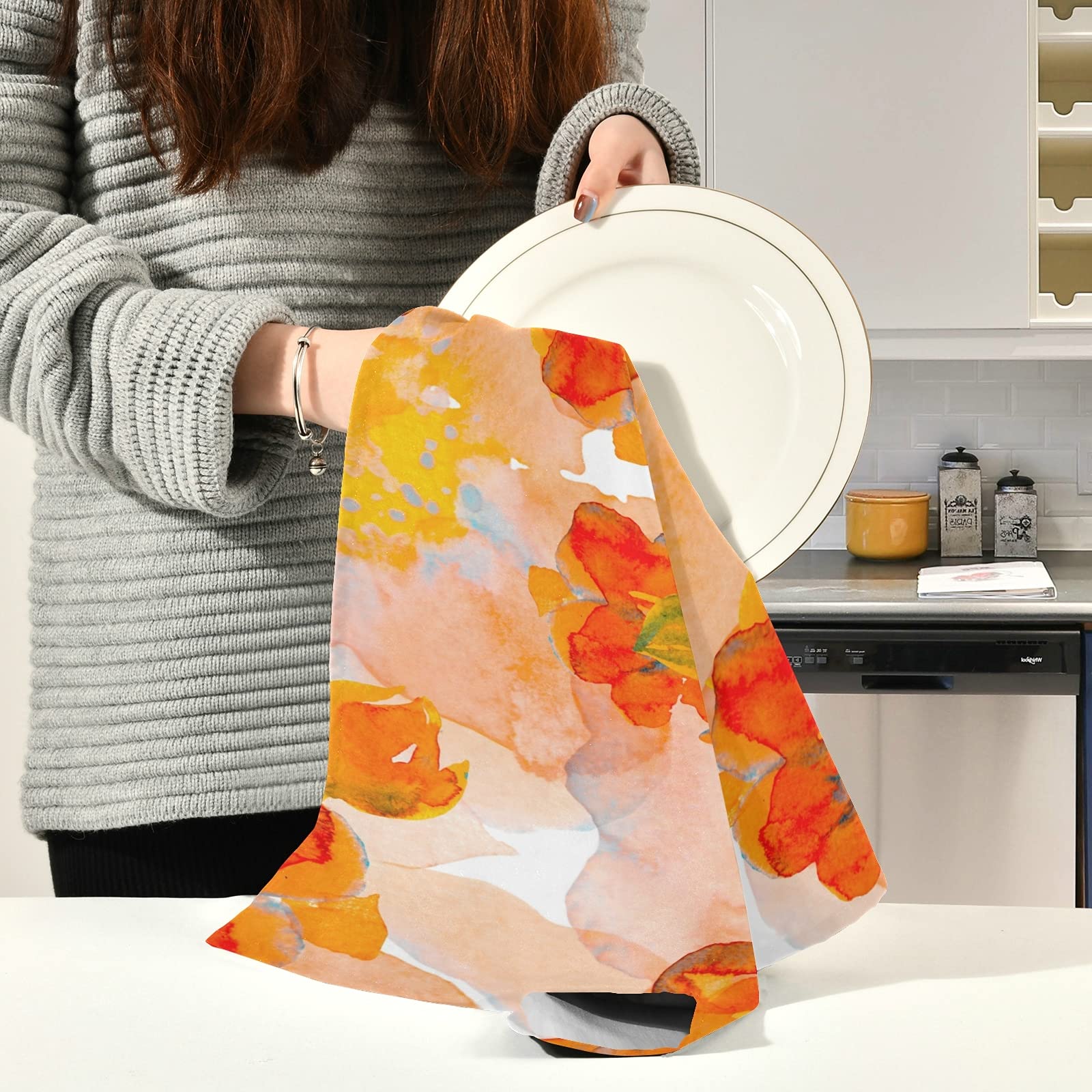 ALAZA Corn Poppy Orange Flower Kitchen Towels Set of 4 - 18