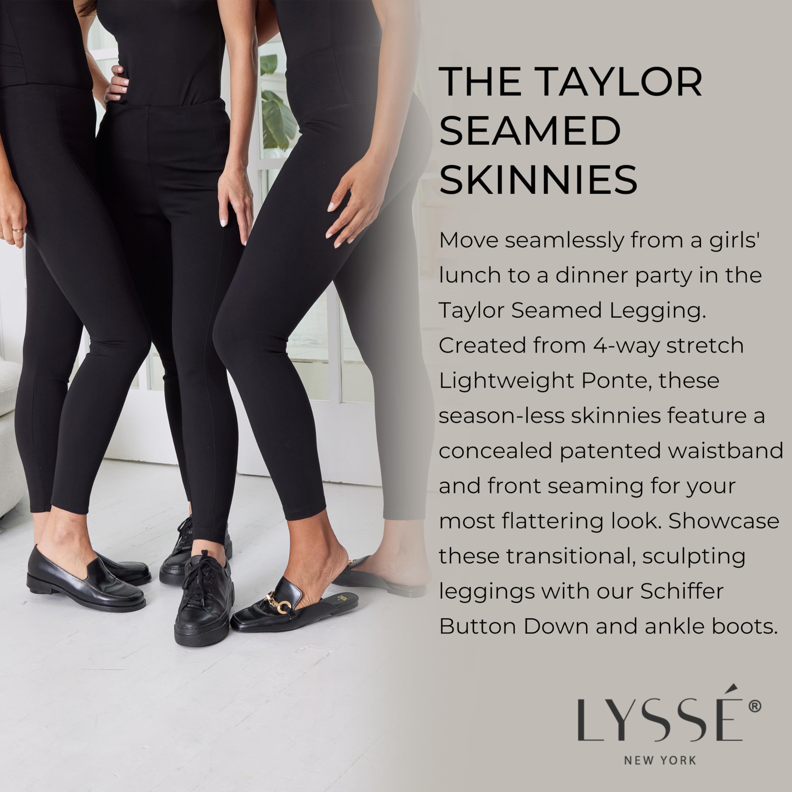 Lyssé Women's Taylor Seamed Lightweight Ponte Leggings - High Waisted Yoga Pants for Workout, Running & Lounge Wear