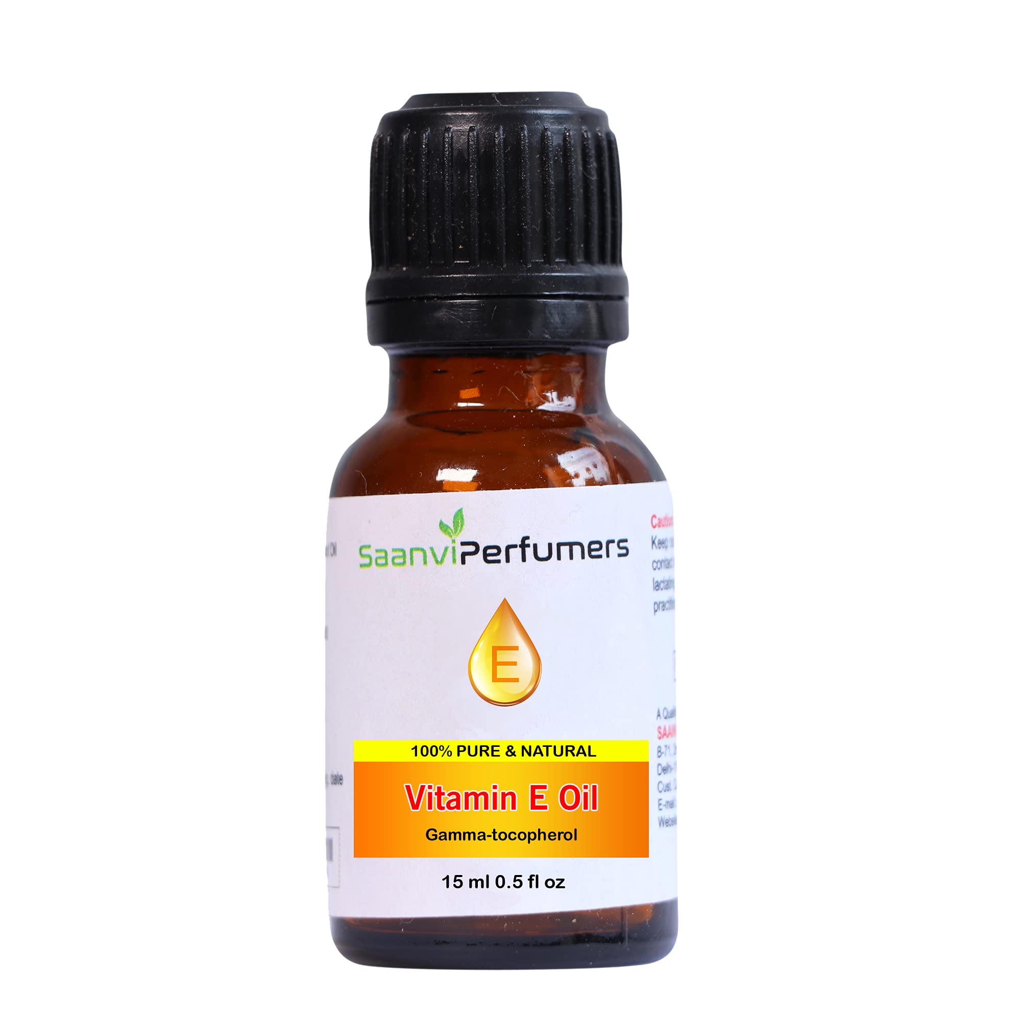 Pure & Natural Vitamin E Oil for Face, Skin, Nails & Hair Growth - 15ml | Saanvi Perfumers | Glowing Skin & Hair Moisturizer | Perfect for Daily Skincare, Hair Care & Nail Treatment