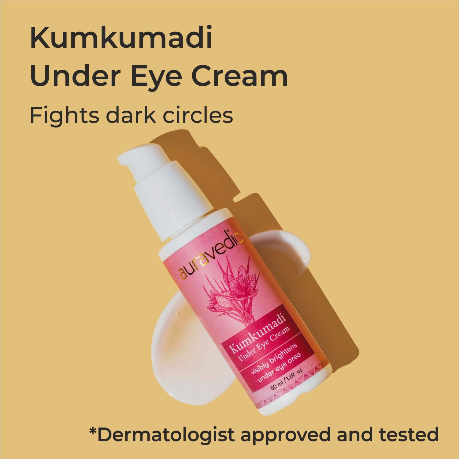 AURAVEDIC Kumkumadi Tailam Under Eye Cream for Dark Circles - 50g Ayurvedic Eye Treatment for Men & Women | Reduce Puffiness & Brighten Skin | Perfect for Night Routine & Travel Skincare