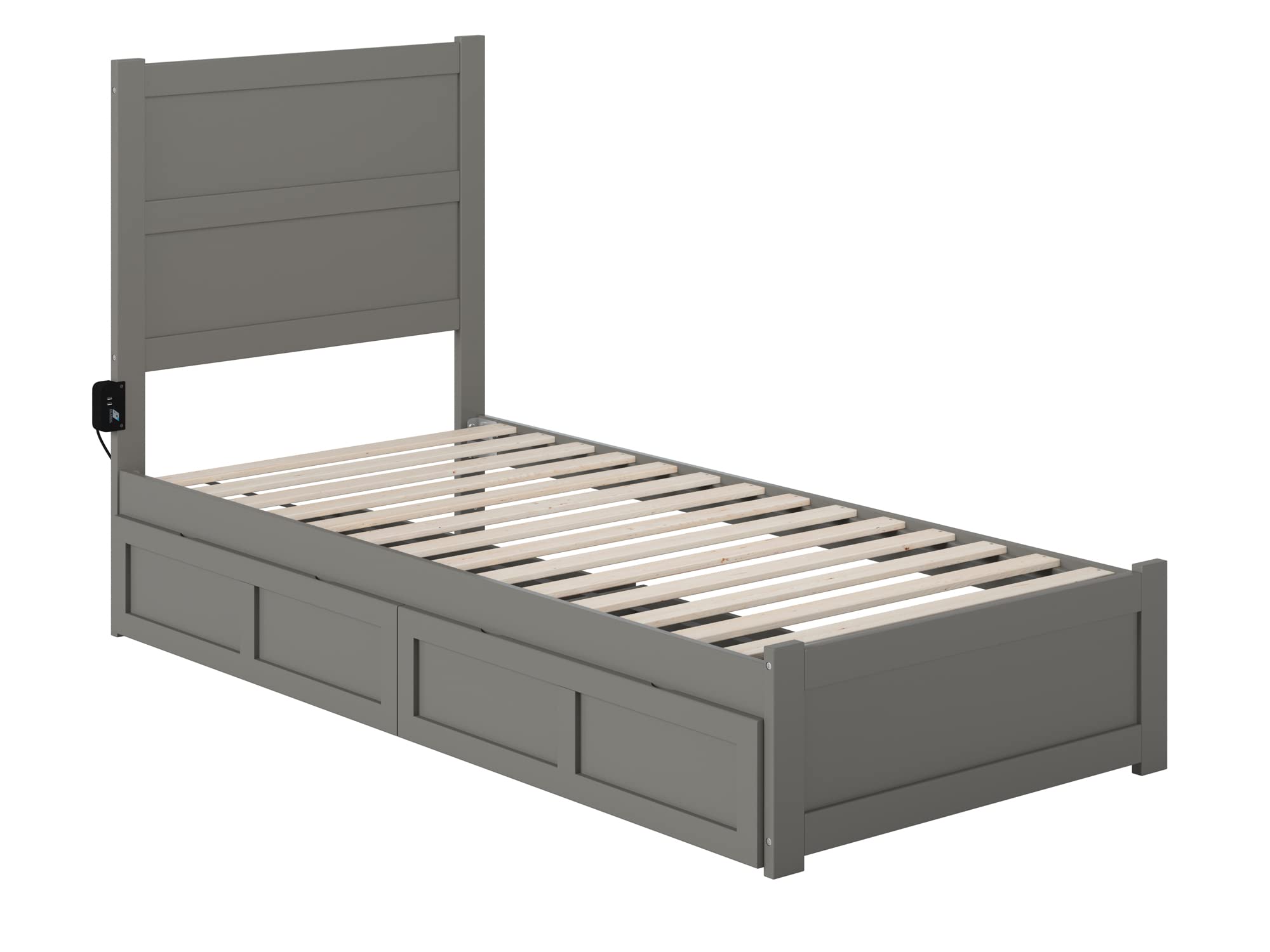 AFI NoHo Twin XL Size Platform Bed with Footboard & Storage Drawers in Grey - Space-Saving Bedroom Furniture for Small Apartments, Dorms & Guest Rooms