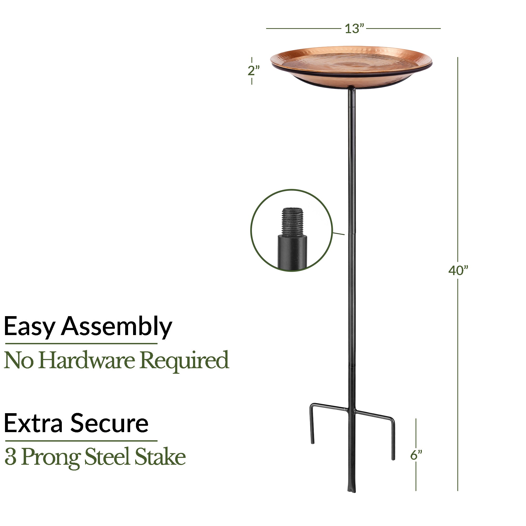 13.5” Copper Bird Bath with Garden Pole - Matte Finish Outdoor Decoration for Garden, Patio & Yard | Durable Weather-Resistant Birdbath for Attracting Wild Birds