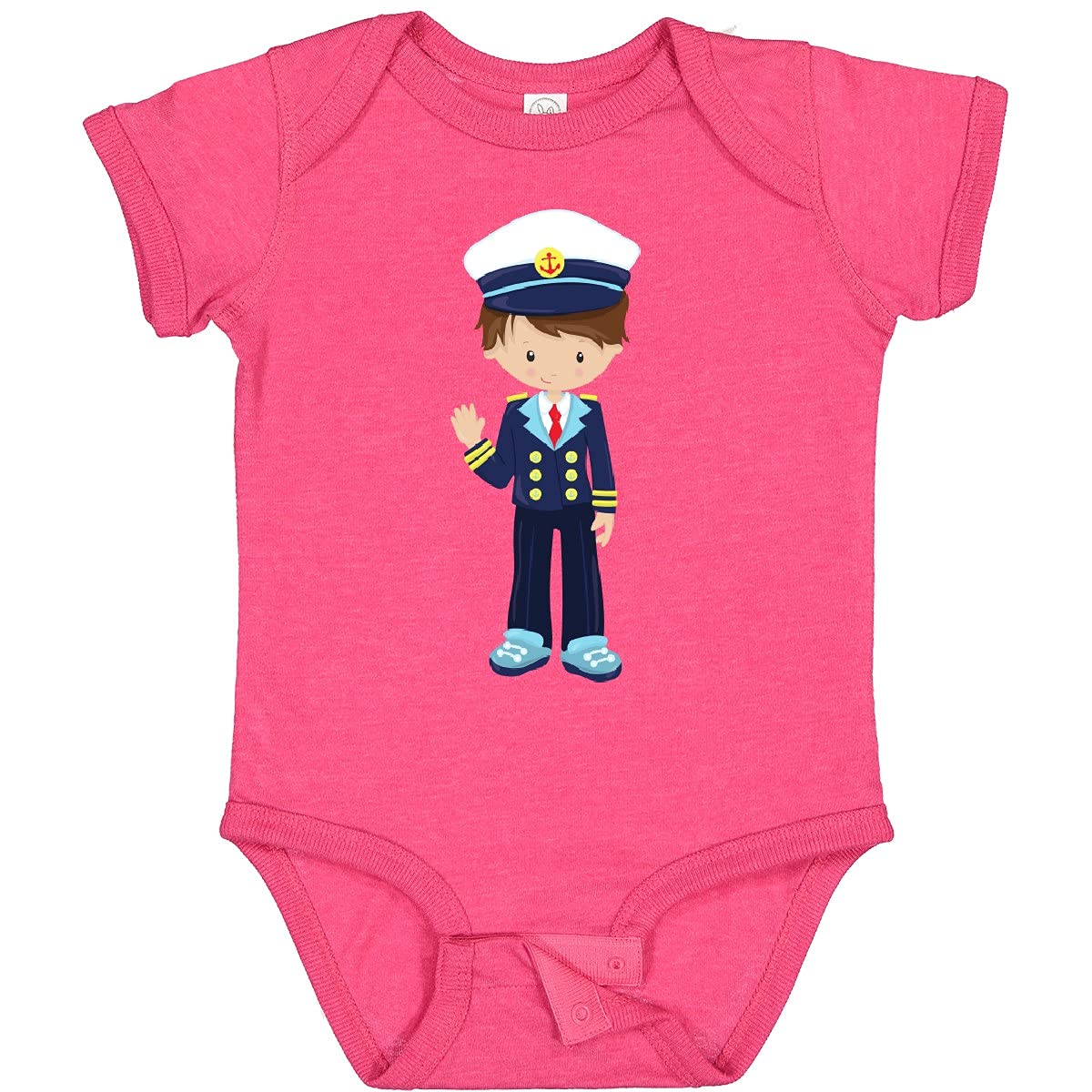 Inktastic Boat Captain Baby Bodysuit - Cute Skipper & Brown Hair Design for Boys | Perfect for Nautical Themed Outfits, Baby Showers & First Birthday Gifts