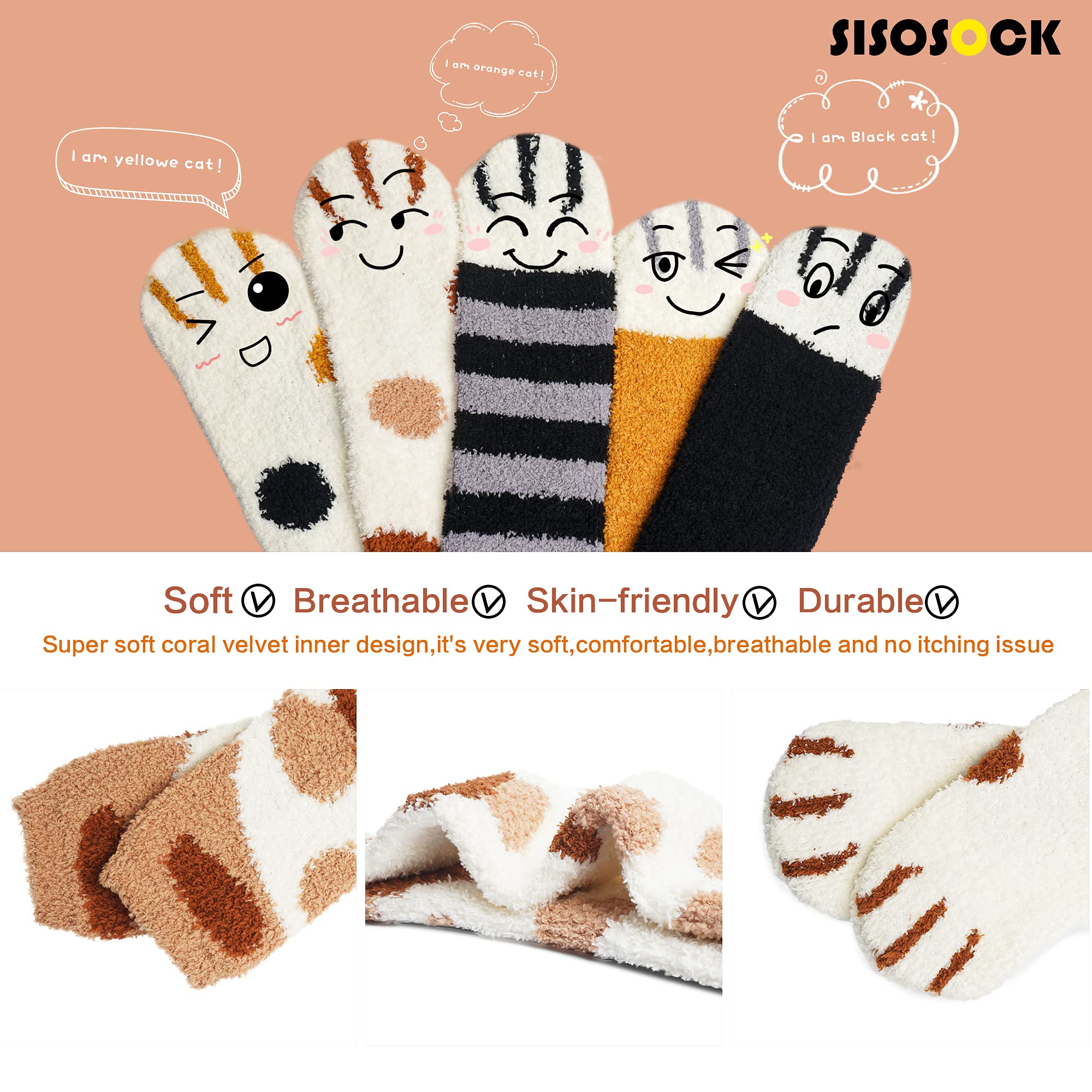 Warm Fuzzy Socks for Women - Cozy Winter Cat Paw Slipper Socks with Non-Slip Grip | Soft Fluffy House Socks with Gift Box | Perfect for Lounge, Sleep & Cold Weather