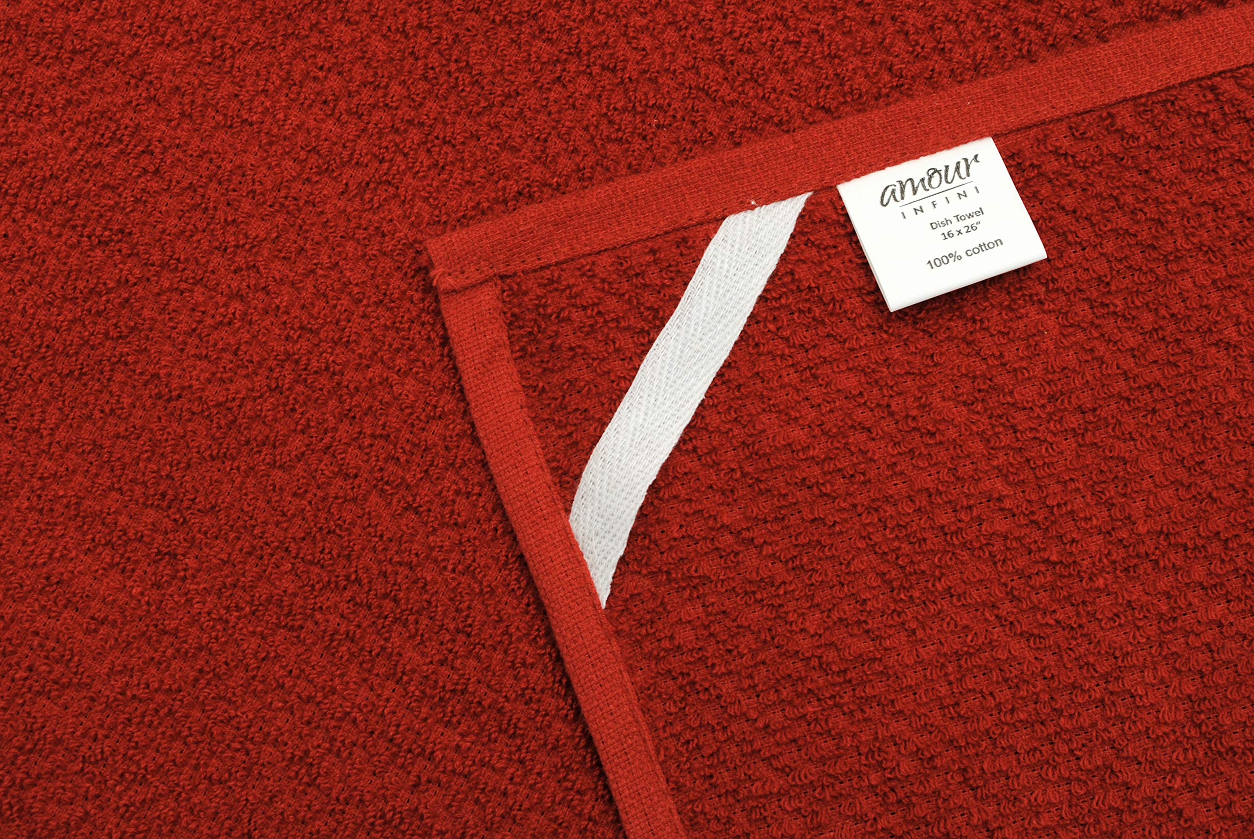 AMOUR INFINI Premium Cotton Kitchen Towels Set of 4 - Super Absorbent & Quick Drying Dish Towels with Hanging Loop (16x28 Inches) - Rust Color - Perfect for Hand Drying, Dish Washing & Tea Time