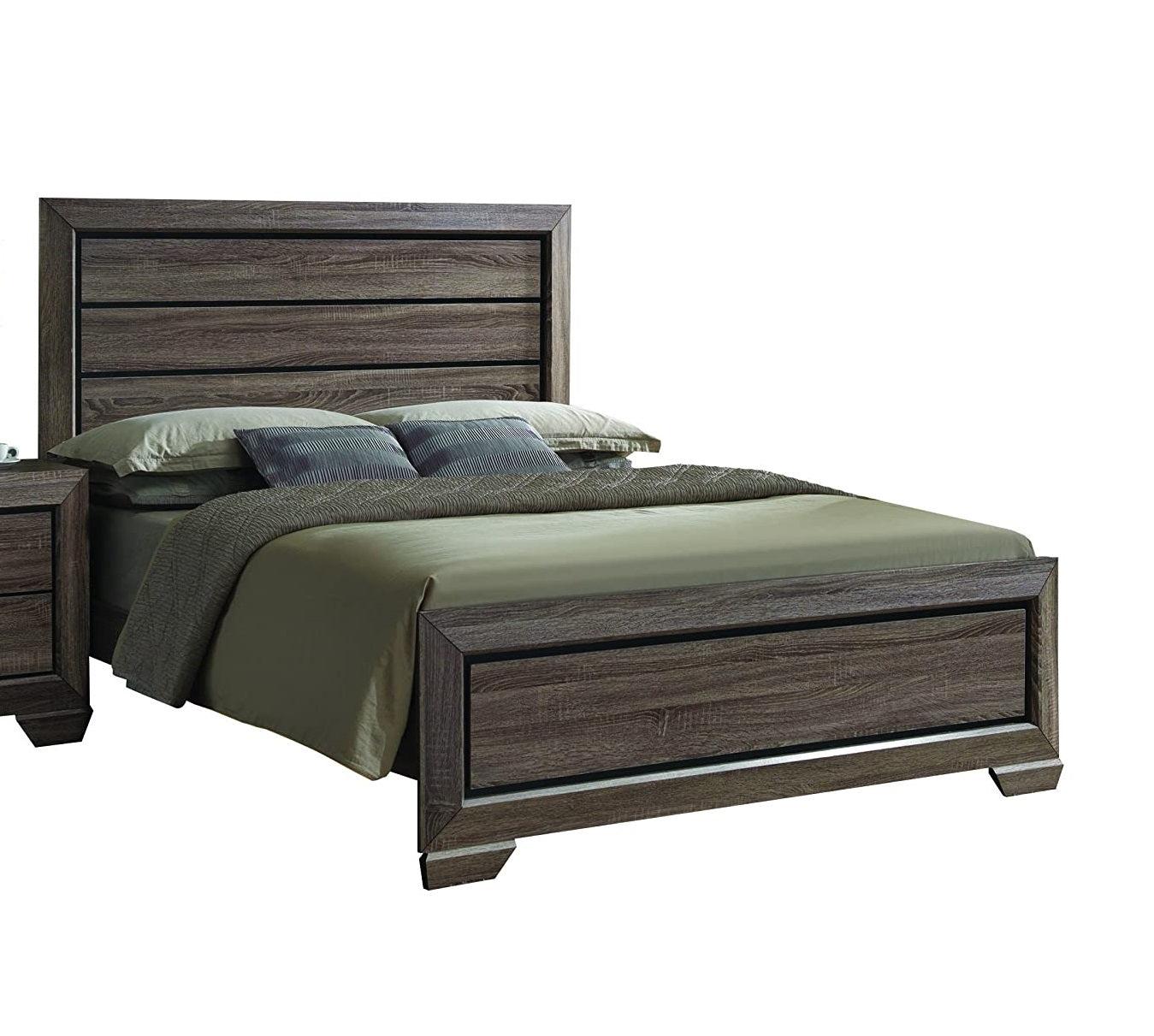 Acme Lyndon King Panel Bed in Weathered Gray Grain - 26017EK - Stylish Wooden Bed Frame for Master Bedroom & Guest Room