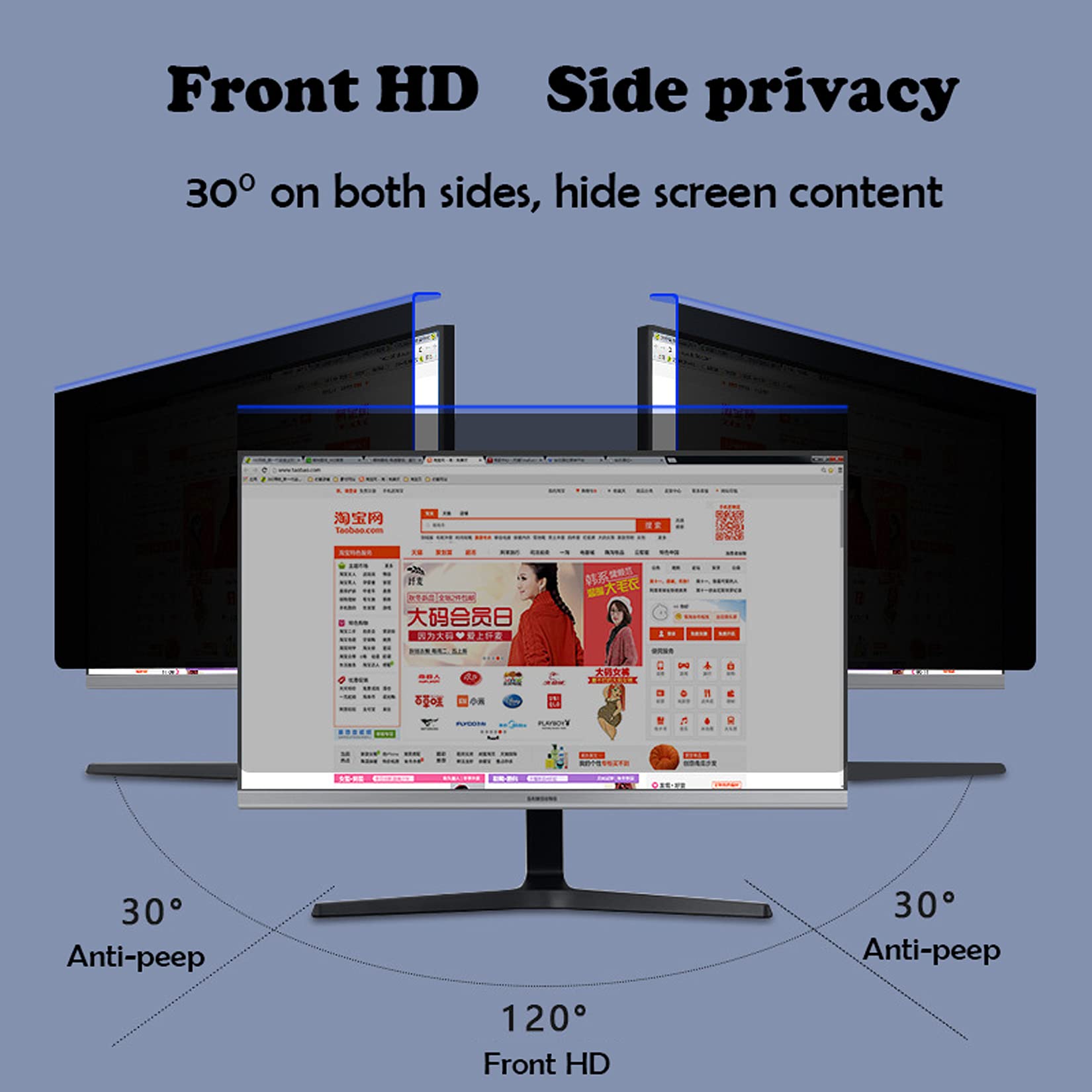 WLWLEO Anti-Glare & Anti-Blue Light Computer Privacy Screen Protector - Hanging Anti-Peeping Panel for 12-27 Inch Desktop & Laptop Monitors - Ideal for Office, Home, and Public Use